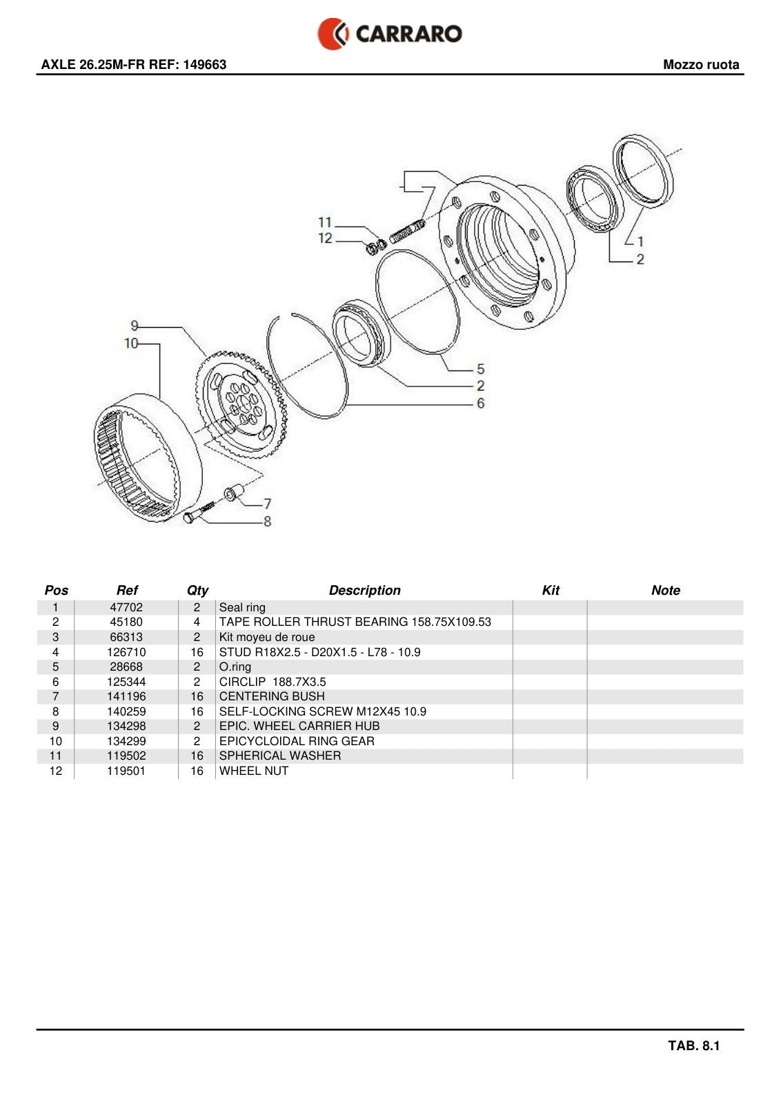 Carraro 26.25M-FR Axle Parts Catalog (Ref. 149663) – sample page 3