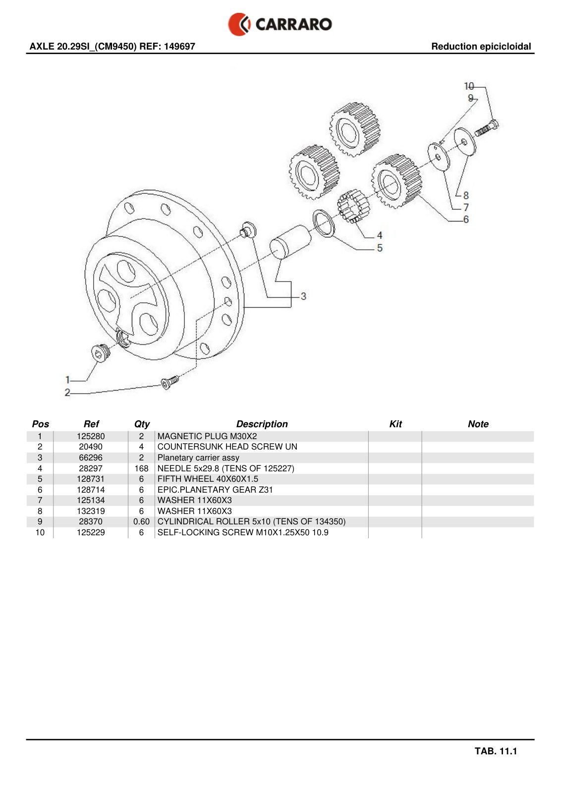 Carraro 20.29SI Axle Parts Catalog (Ref. 149697) – sample page 3