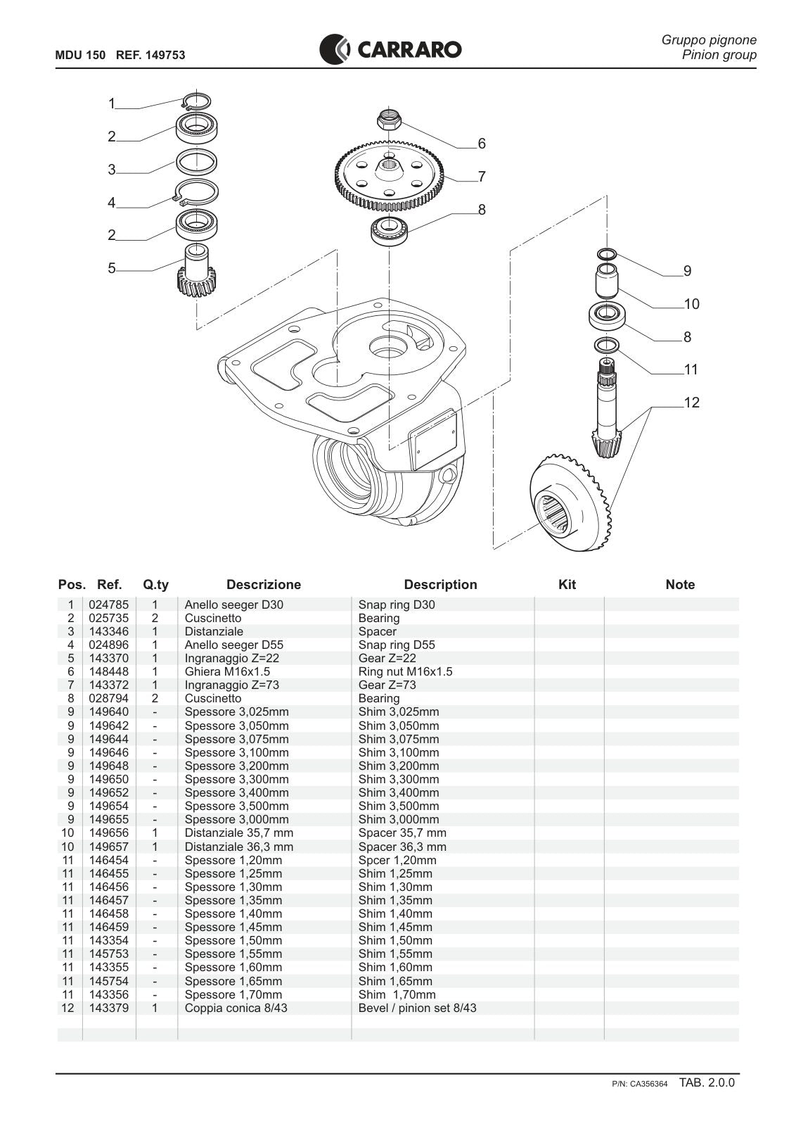 Carraro MDU150 Reduction Unit Parts Catalog (Ref. 149753) – sample page 2