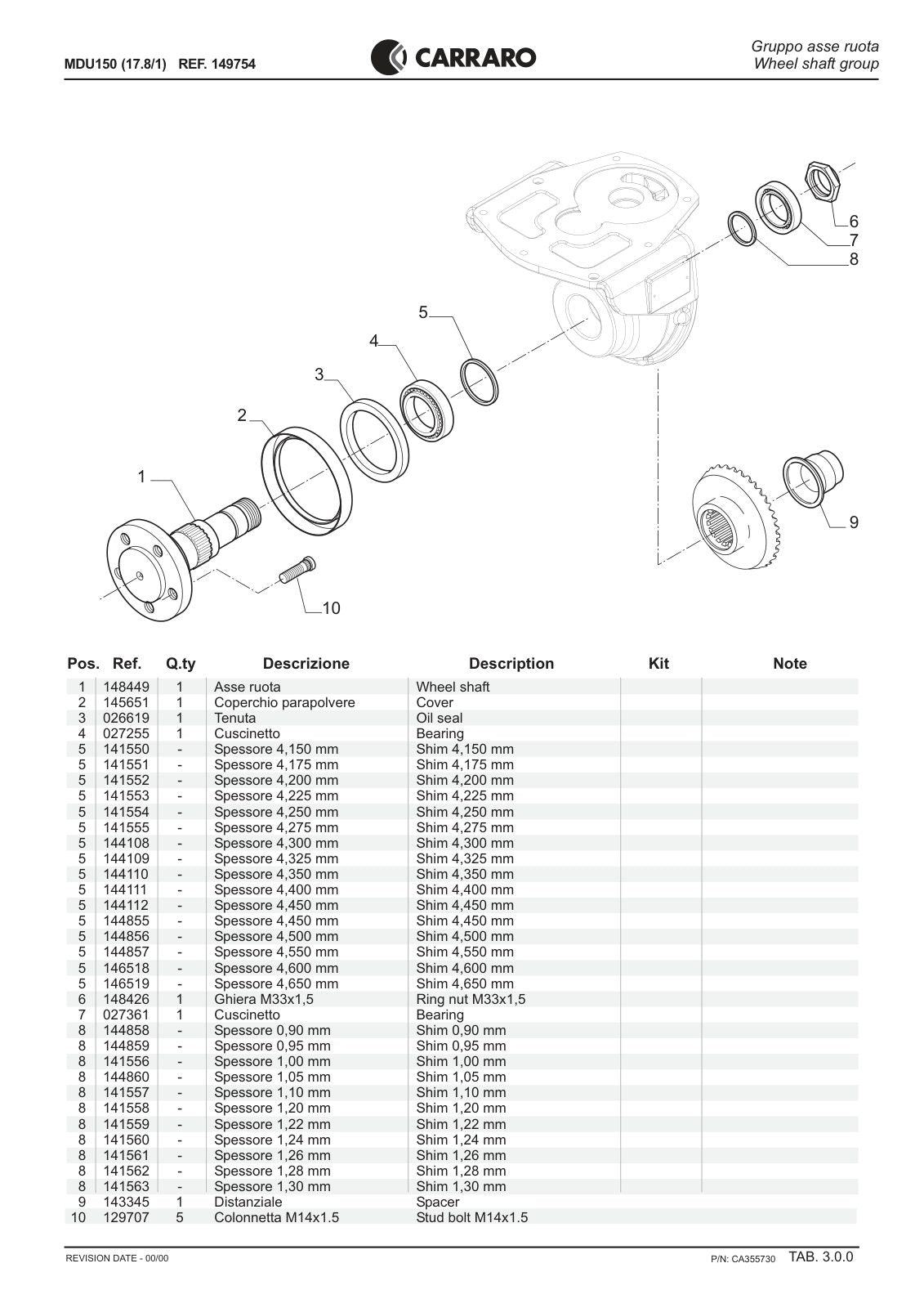 Carraro MDU150 Reduction Unit Parts Catalog (Ref. 149754) – sample page 3