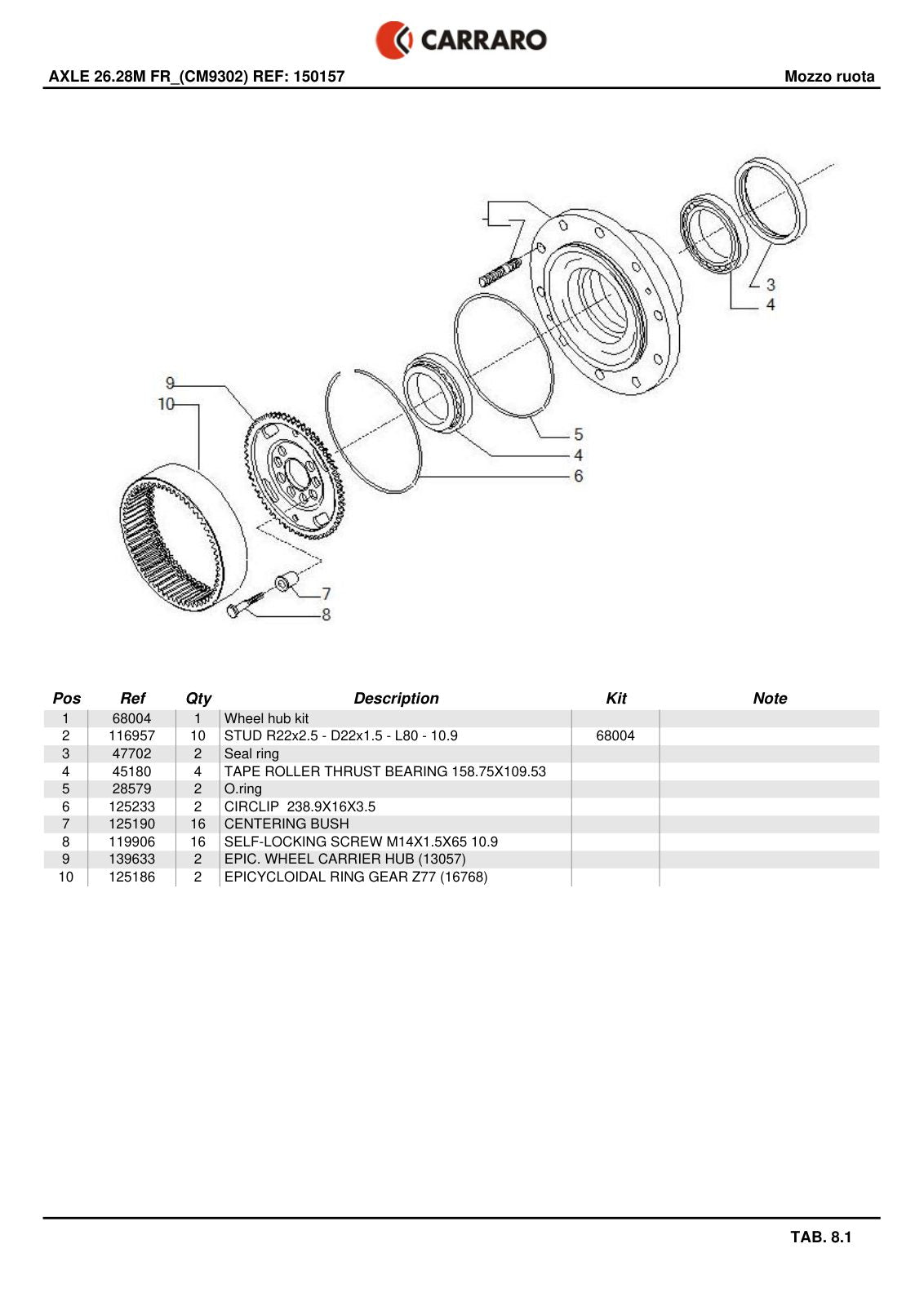 Carraro 26.28M FR Axle Parts Catalog (Ref. 150157) – sample page 3
