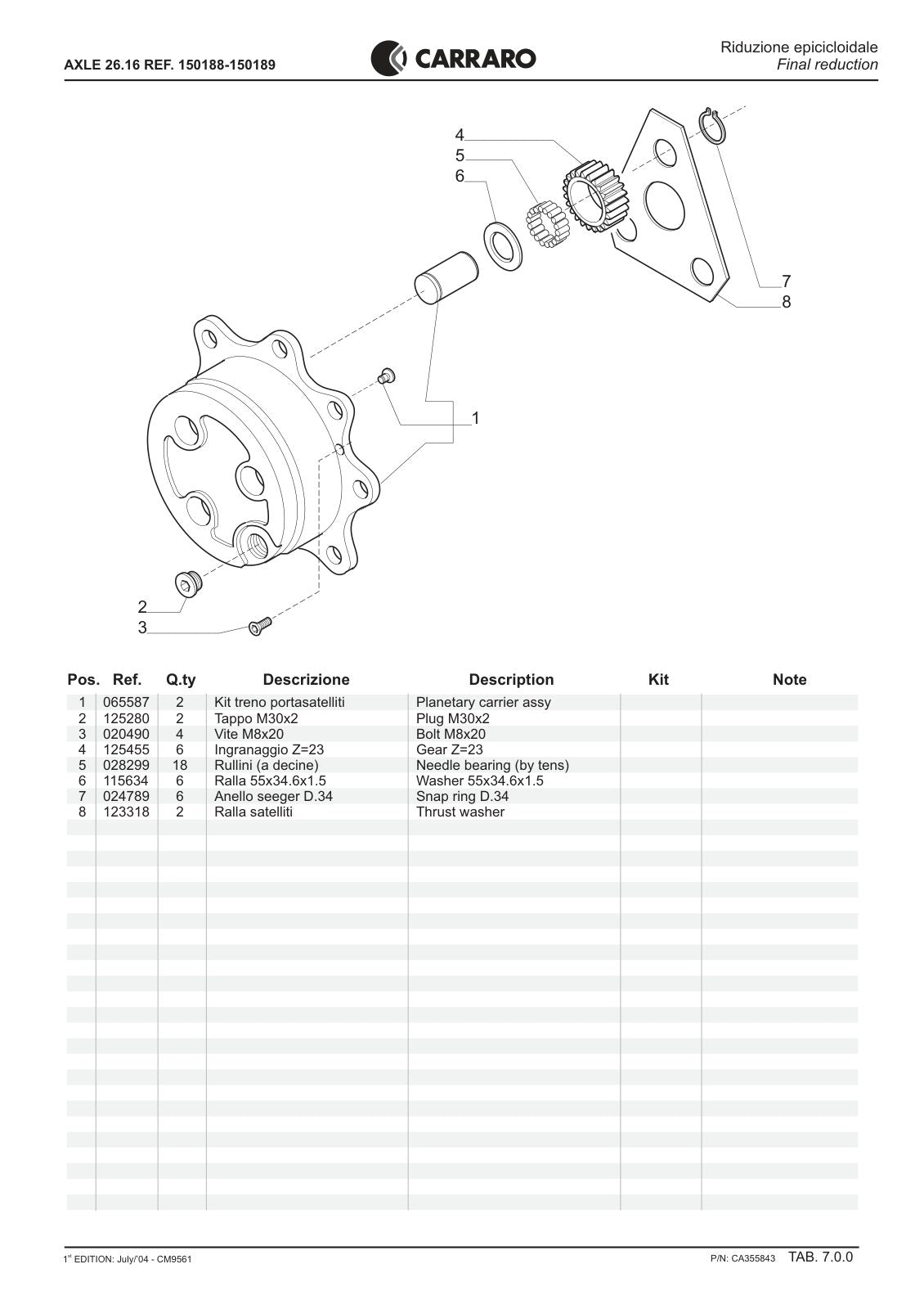 Carraro 26.16 Axle Parts Catalog (Ref. 150188, 150189) – sample page 3