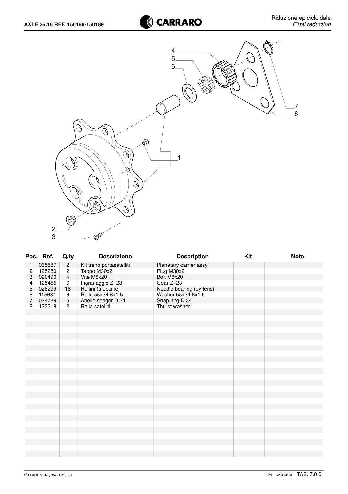 Carraro 26.16 Axle Parts Catalog (Ref. 150189, 150188) – sample page 3