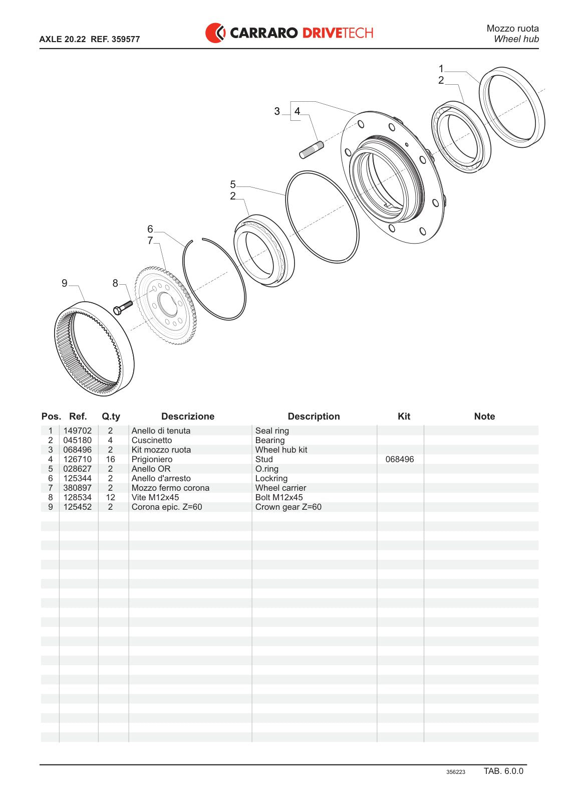 Carraro 20.22 Axle Parts Catalog (Ref. 359577) – sample page 3
