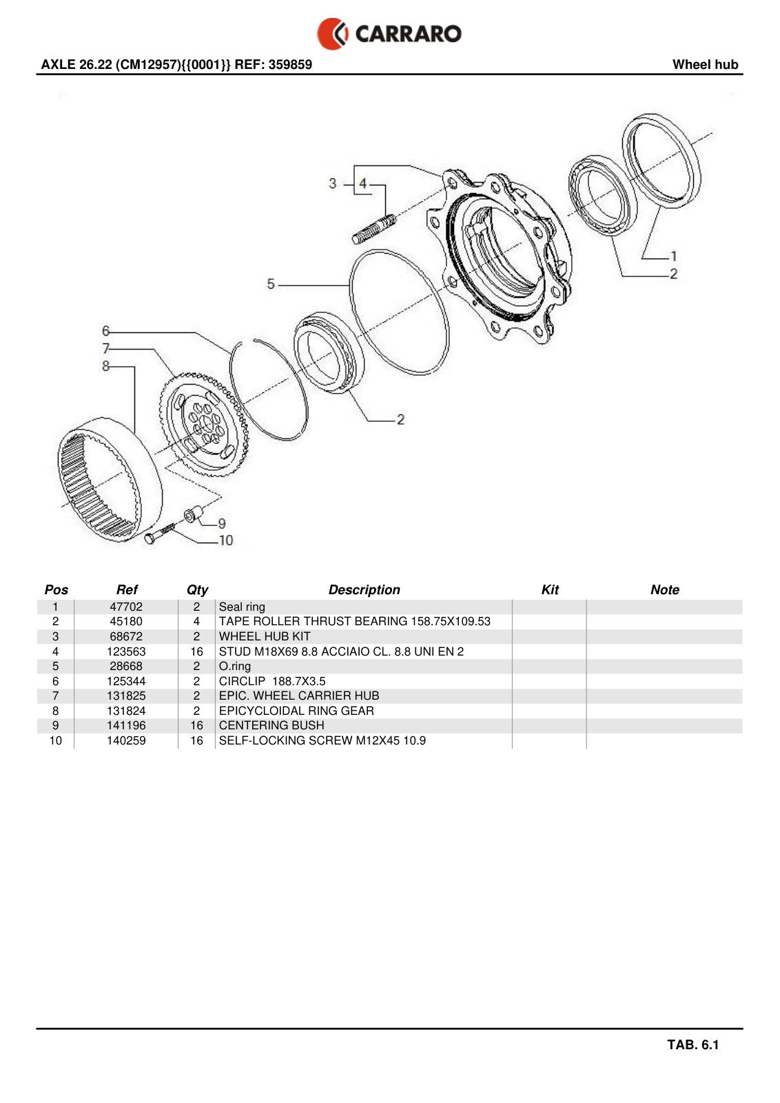 Carraro 26.22 Axle Parts Catalog (Ref. 359859) – sample page 3