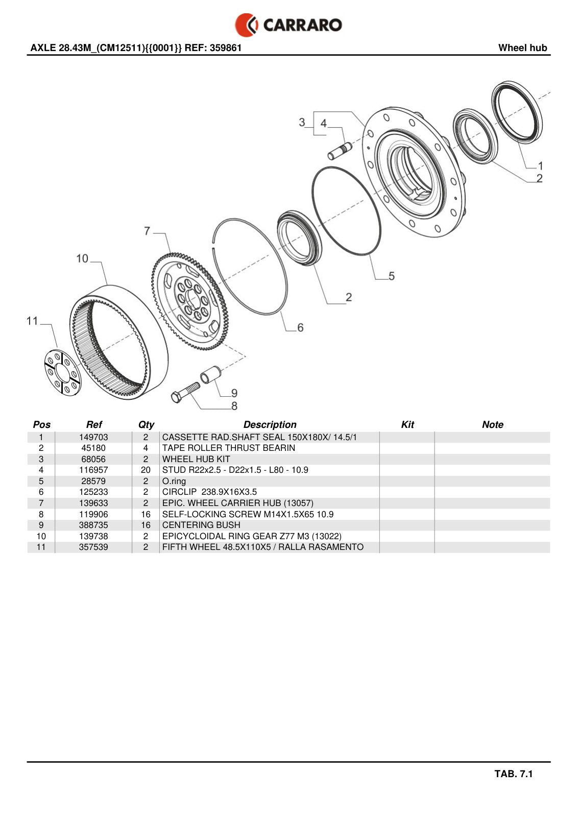 Carraro 28.43M Axle Parts Catalog (Ref. 359861) – sample page 3