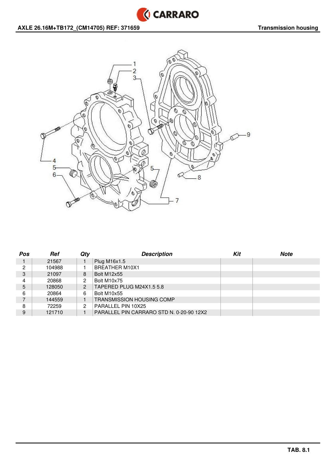 Carraro 26.16M + TB172 Axle with Transfer Box Parts Catalog (Ref. 371659) – sample page 3