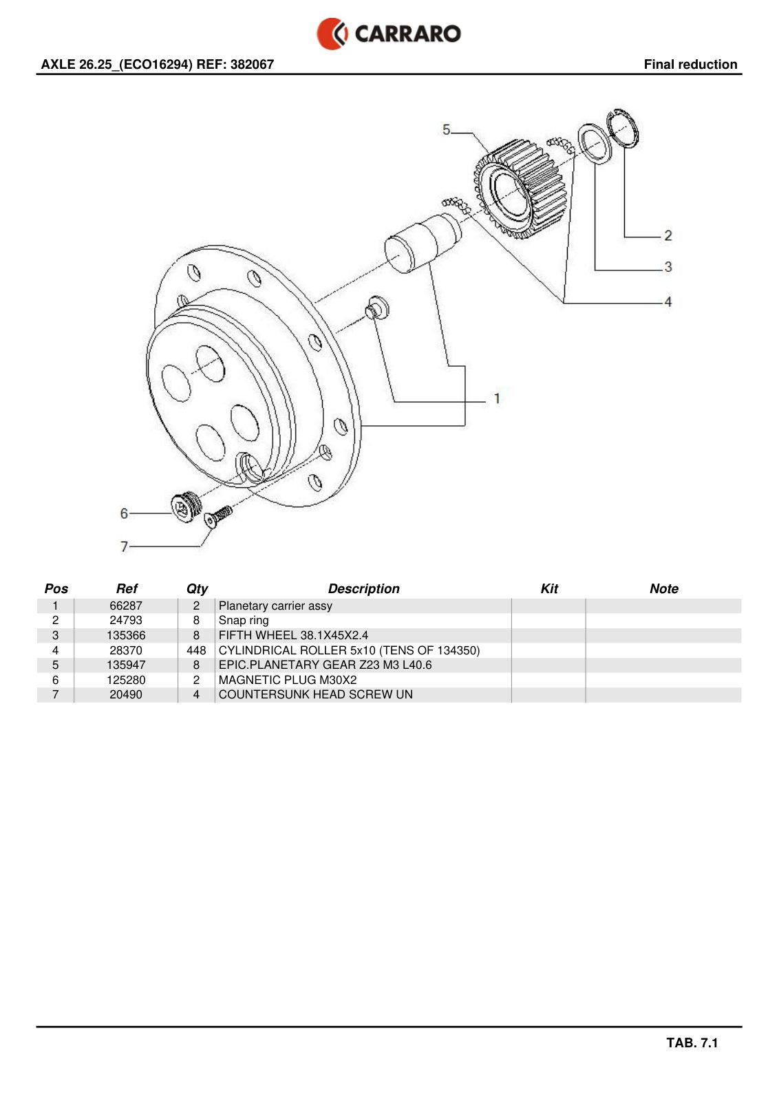 Carraro 26.25 Axle Parts Catalog (Ref. 382067) – sample page 3