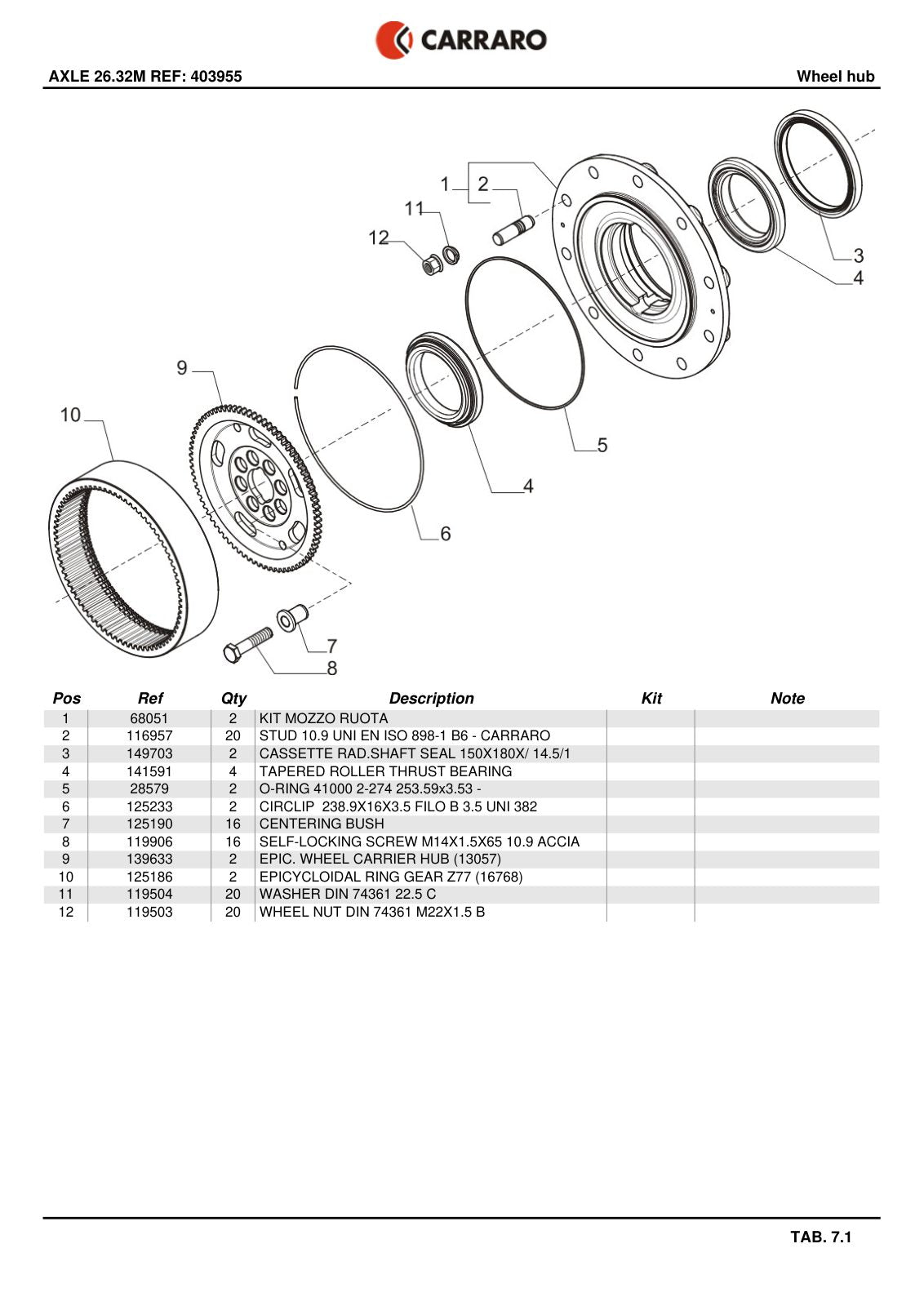 Carraro 26.32M Axle Parts Catalog (Ref. 403955) – sample page 3