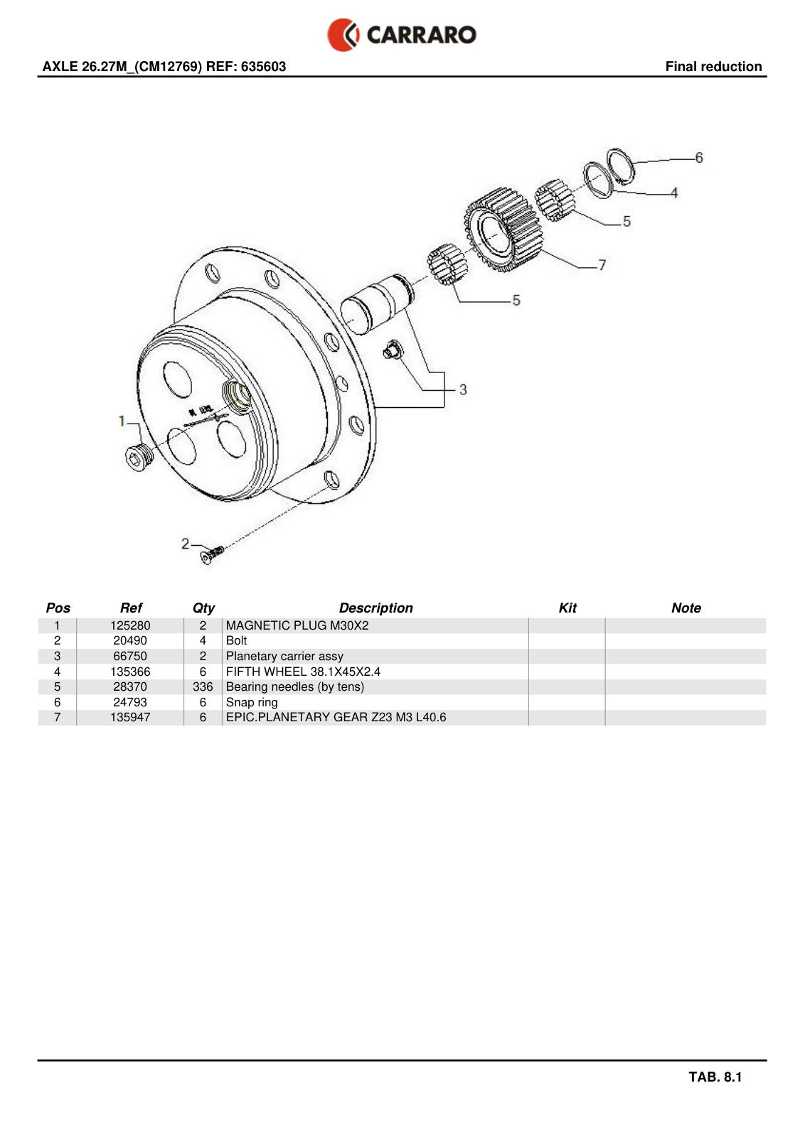 Carraro 26.27M Axle Parts Catalog (Ref. 635603) – sample page 3