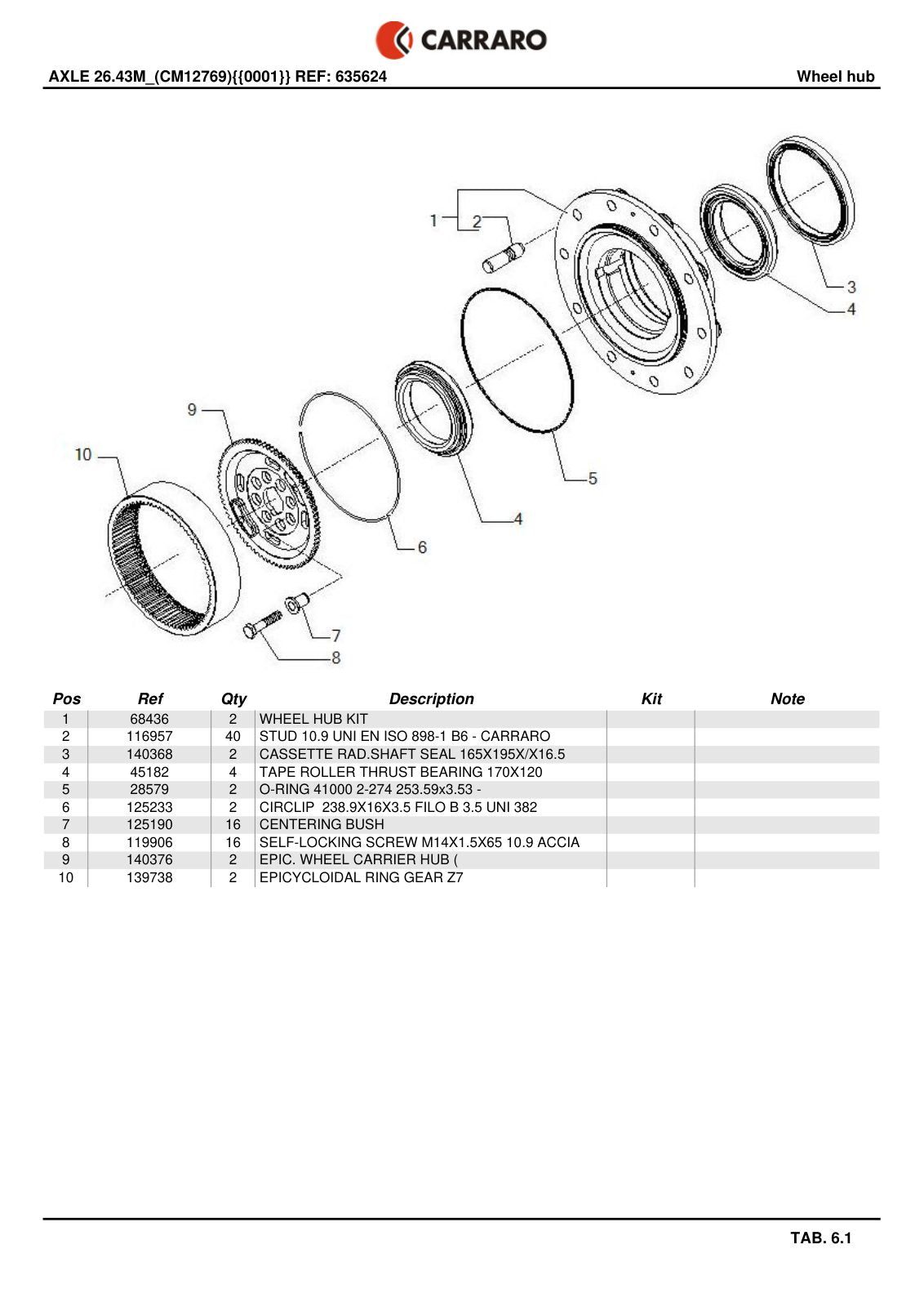 Carraro 26.43M Axle Parts Catalog (Ref. 635624) – sample page 3