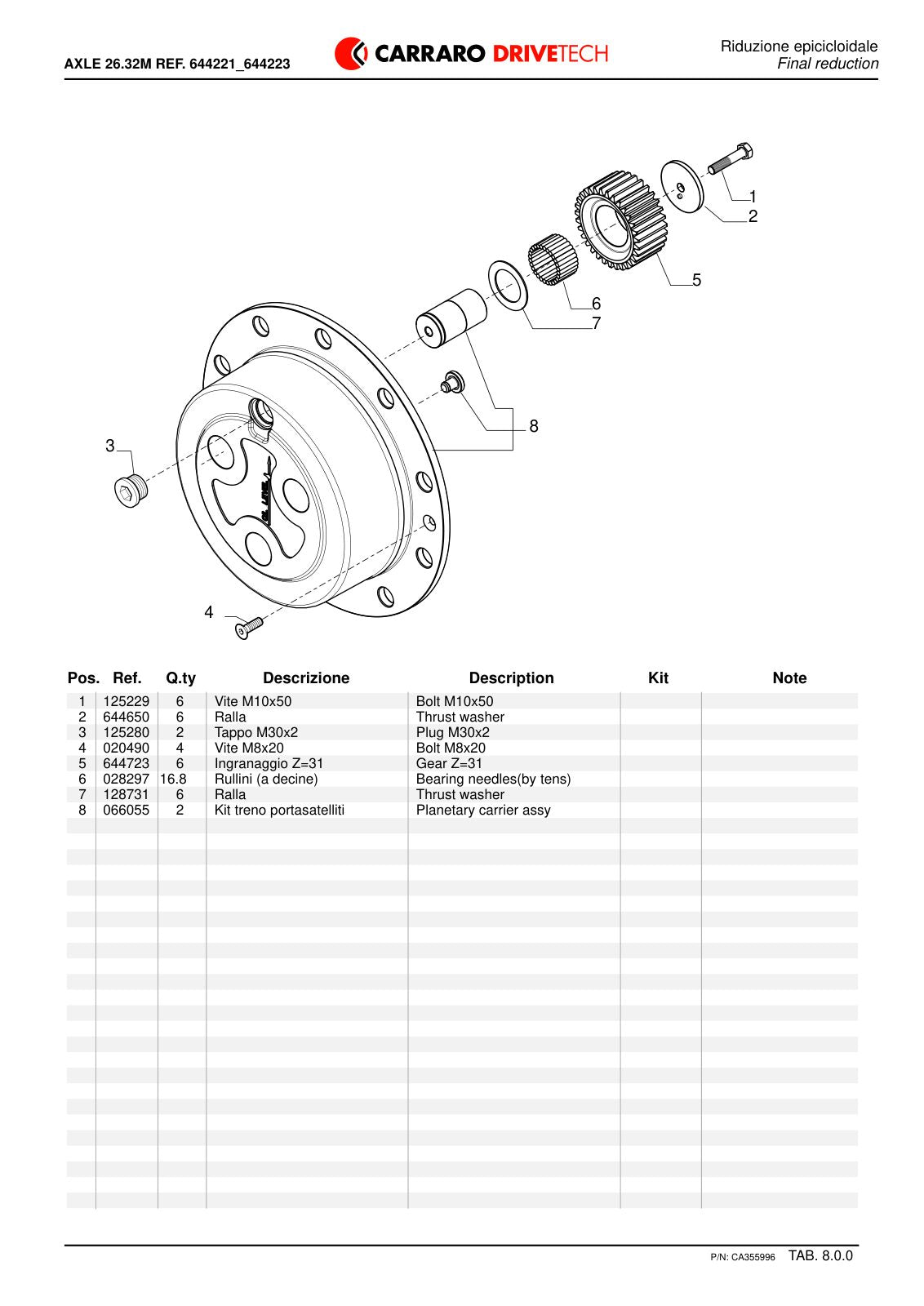 Carraro 26.32M Axle Parts Catalog (Ref. 644223, 644221) – sample page 3