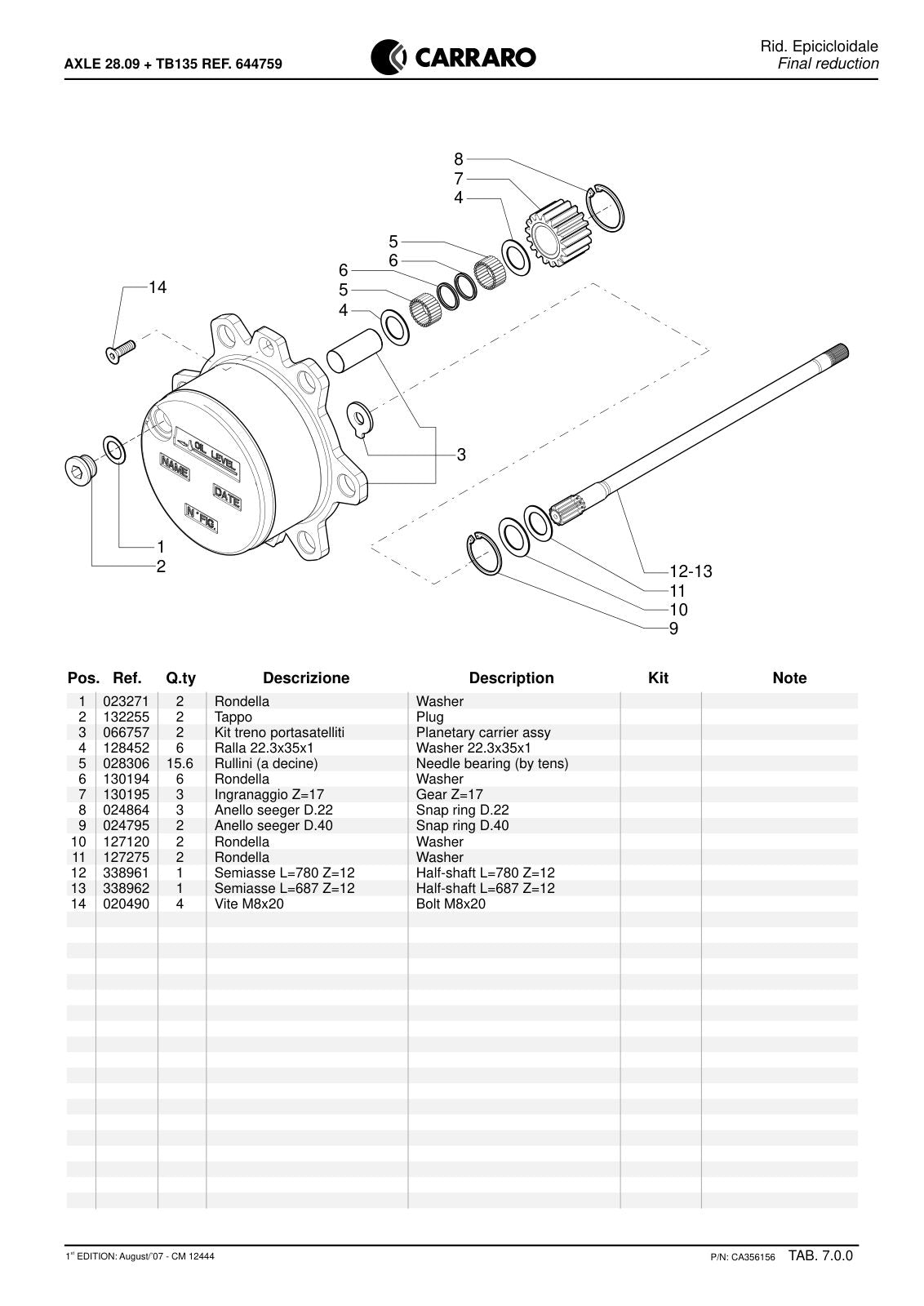 Carraro 28.09 + TB135 Axle with Transfer Box Parts Catalog (Ref. 644759) – sample page 3