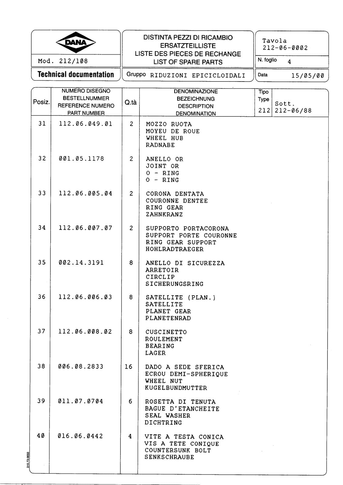 Dana Spicer 212/108 Steering Axle Parts Catalog for Dieci ET 135 - ET 136 Telehandler – sample page 3