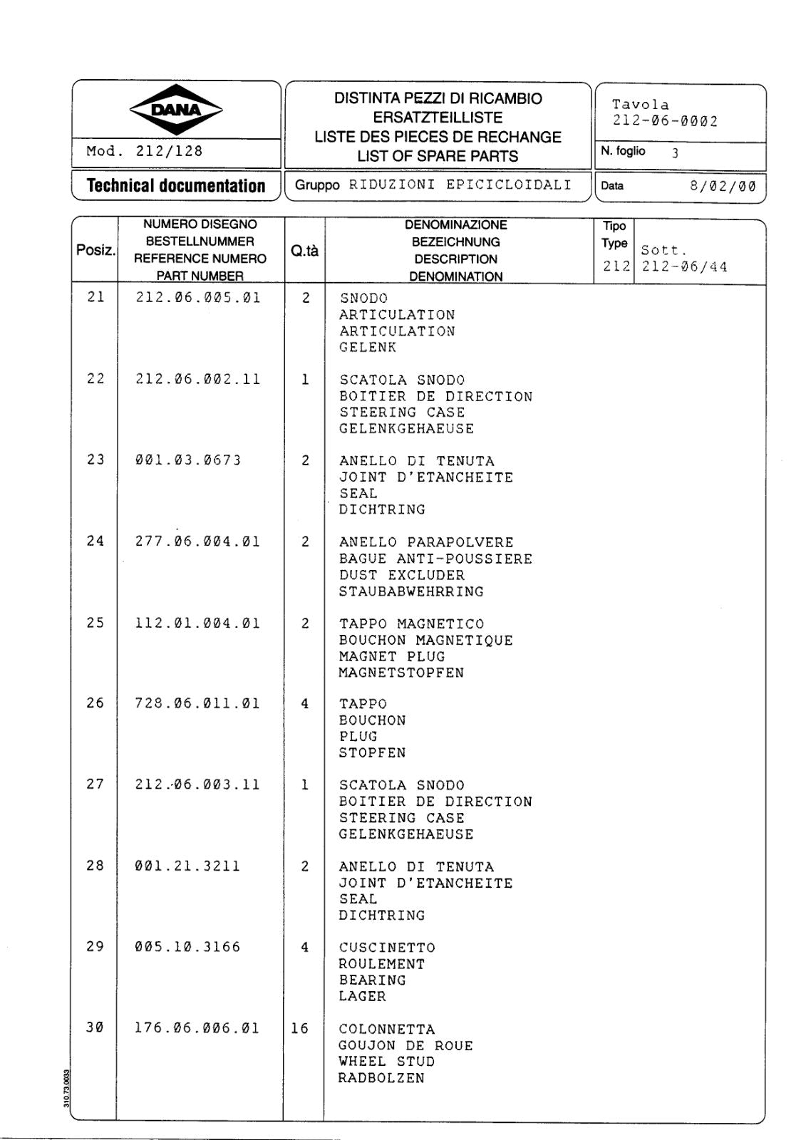 Dana Spicer 212/128 Steering Axle Parts Catalog for Manitou P0150 Telehandler – sample page 3