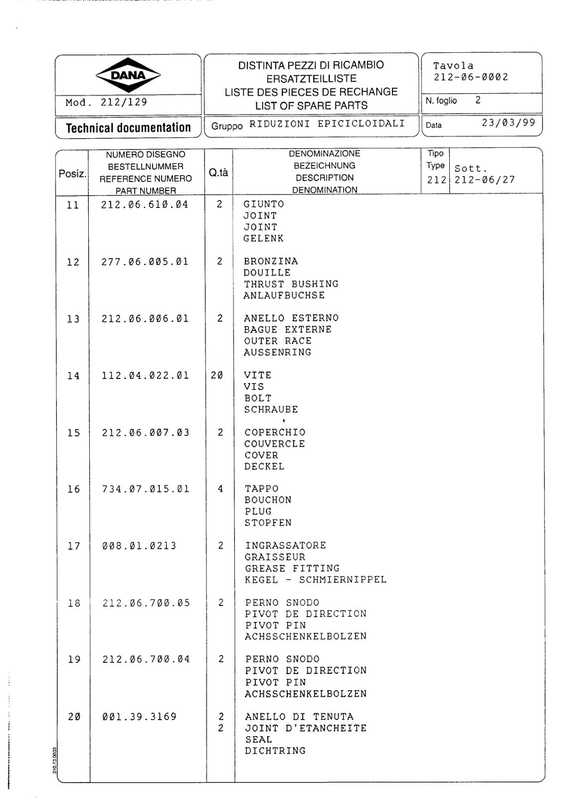 Dana Spicer 212/129 Steering Axle Parts Catalog for Manitou Railway Tractor – sample page 3