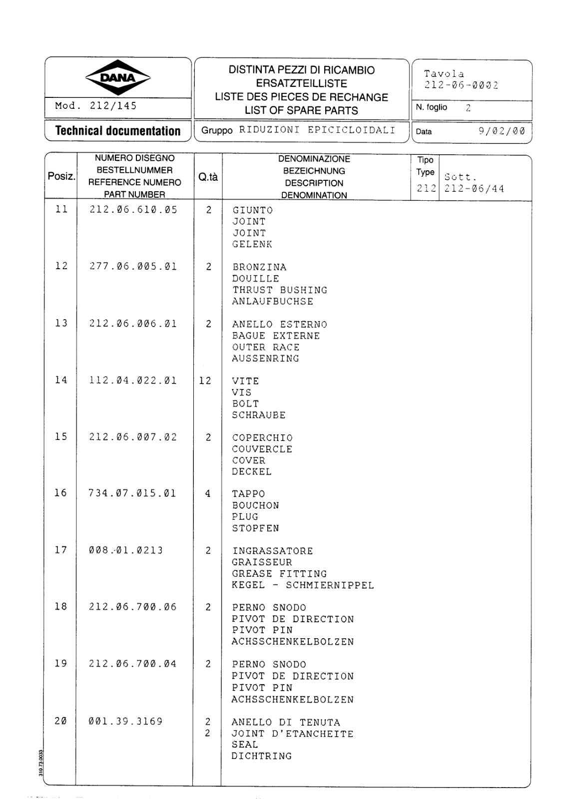 Dana Spicer 212/145 Steering Axle Parts Catalog for Manitou P 150 Telehandler – sample page 3