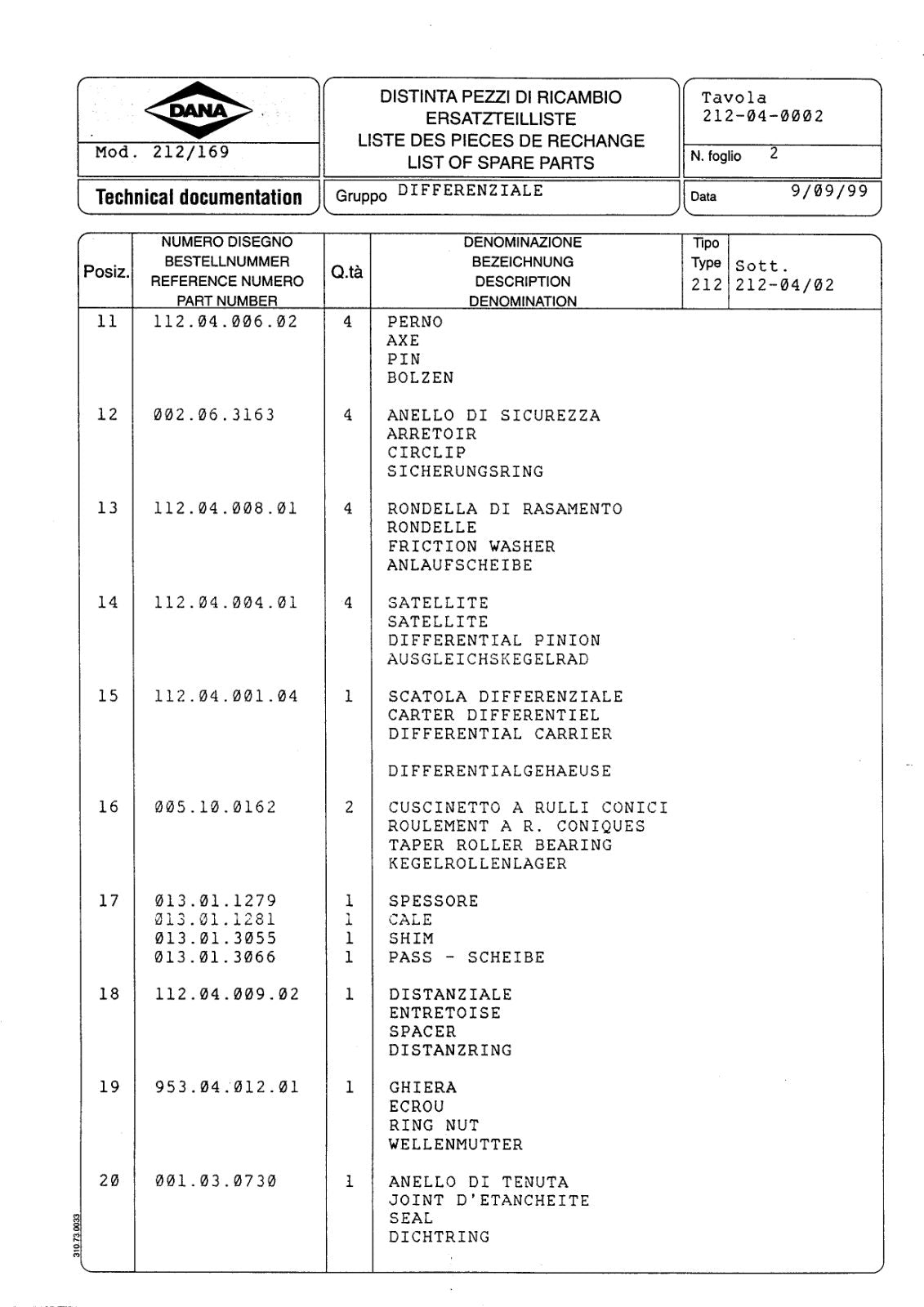 Dana Spicer 212/169 Steering Axle Parts Catalog for Kalmar Tractor – sample page 3