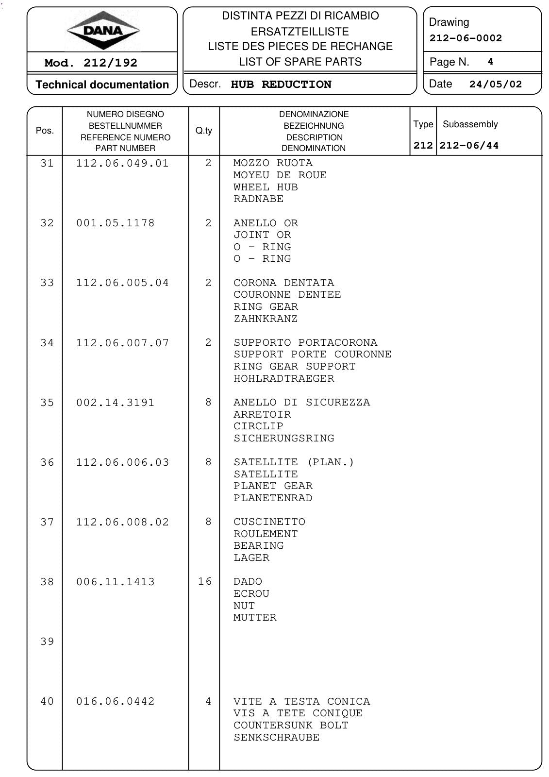 Dana Spicer 212/192 Steering Axle Parts Catalog for Manitou P 080 S2 Telehandler – sample page 3