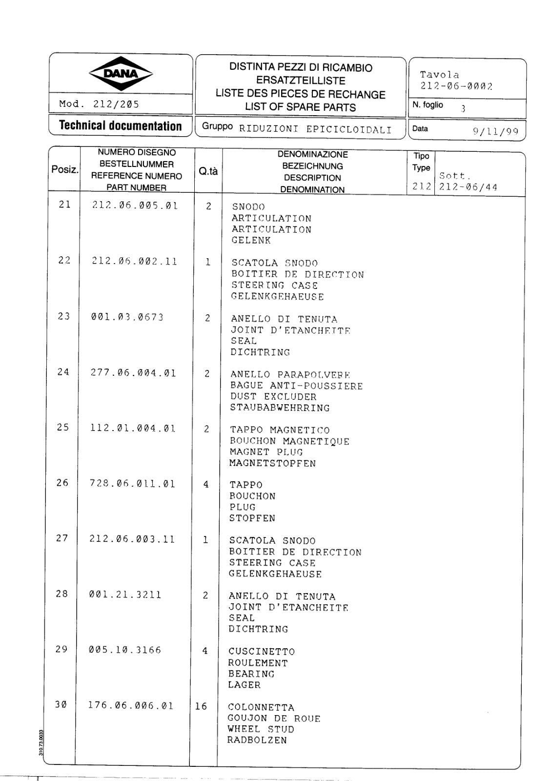 Dana Spicer 212/205 Steering Axle Parts Catalog for Manitou P150 Telehandler – sample page 3