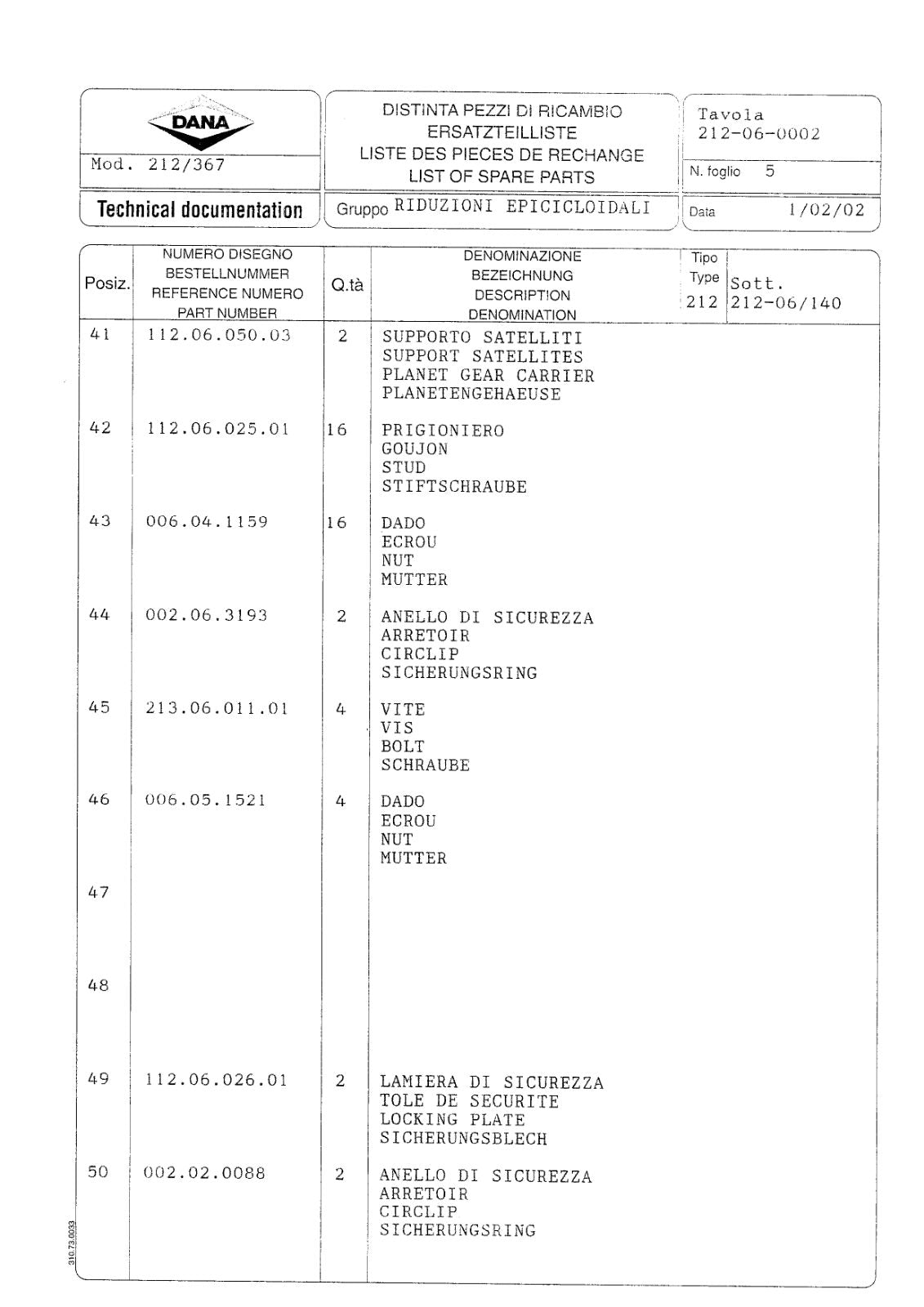 Dana Spicer 212/367 Steering Axle Parts Catalog for Fiat-Hitachi NH 12.40 - 14.40 Telehandler – sample page 3