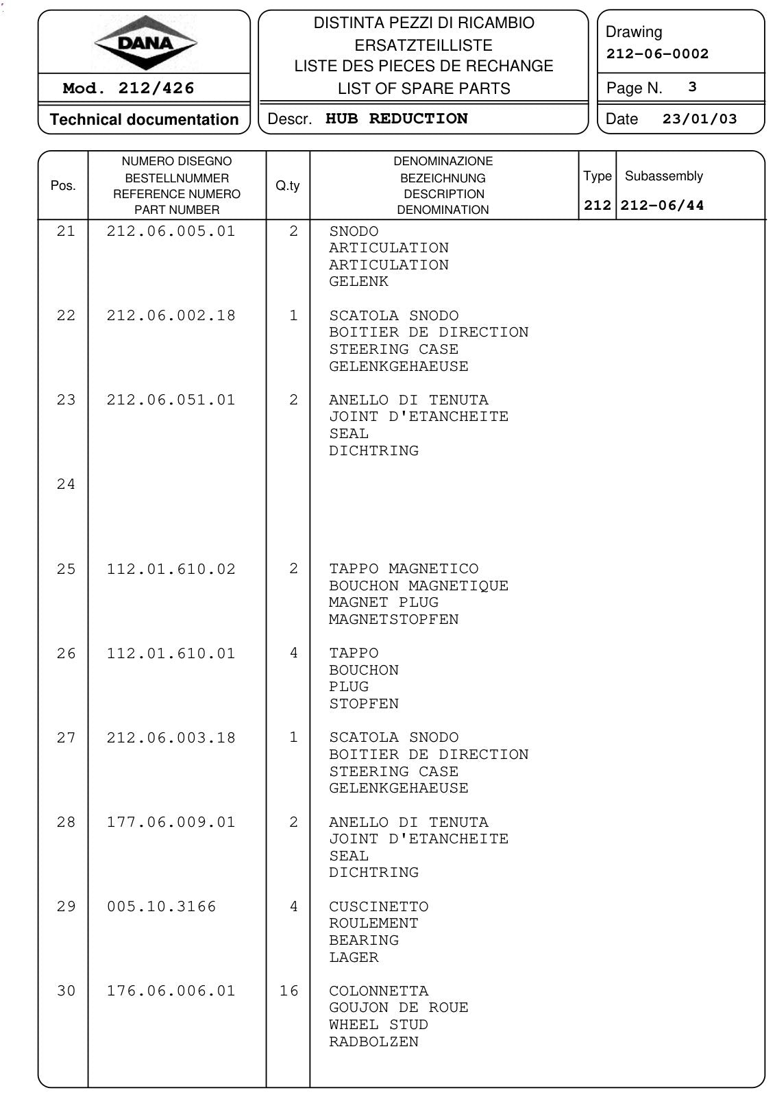 Dana Spicer 212/426 Steering Axle Parts Catalog for Manitou P 150 Telehandler (Manitou 240877) – sample page 3