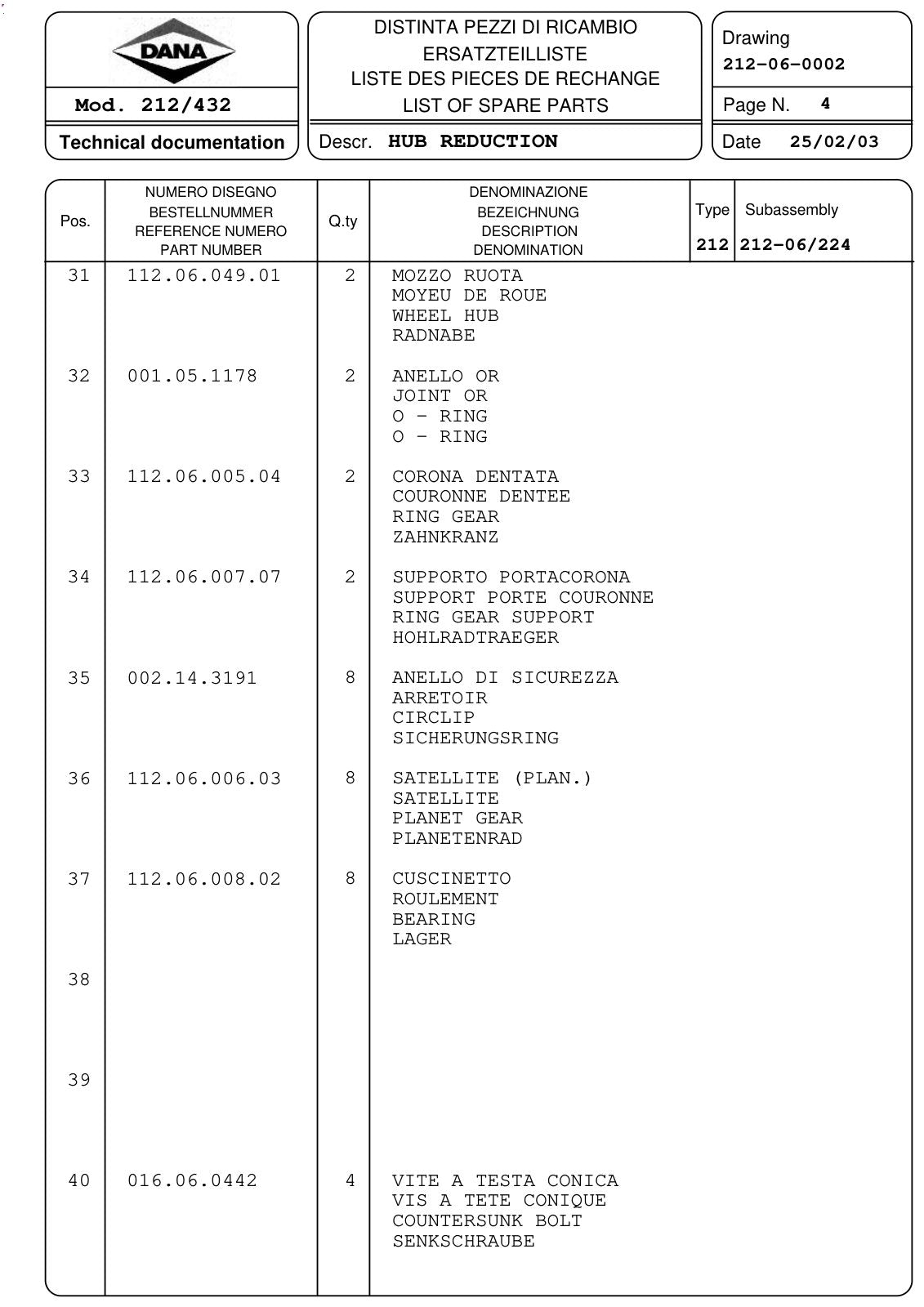 Dana Spicer 212/432 Steering Axle Parts Catalog for Manitou MT835.120-S2 Telehandler (Manitou 244447) – sample page 3