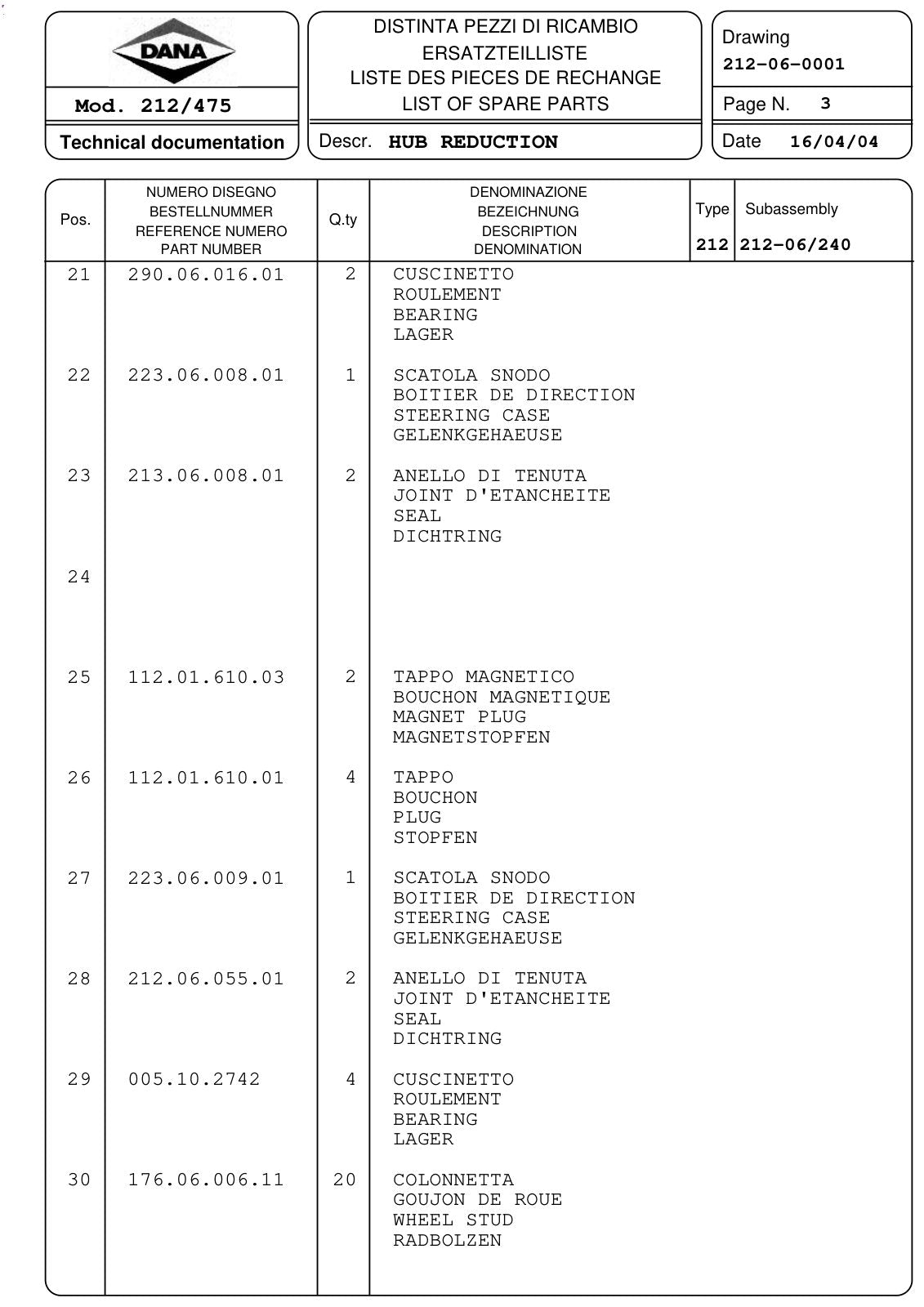 Dana Spicer 212/475 Steering Axle Parts Catalog for Manitou MT 845HT Telehandler (Manitou 246853) – sample page 3