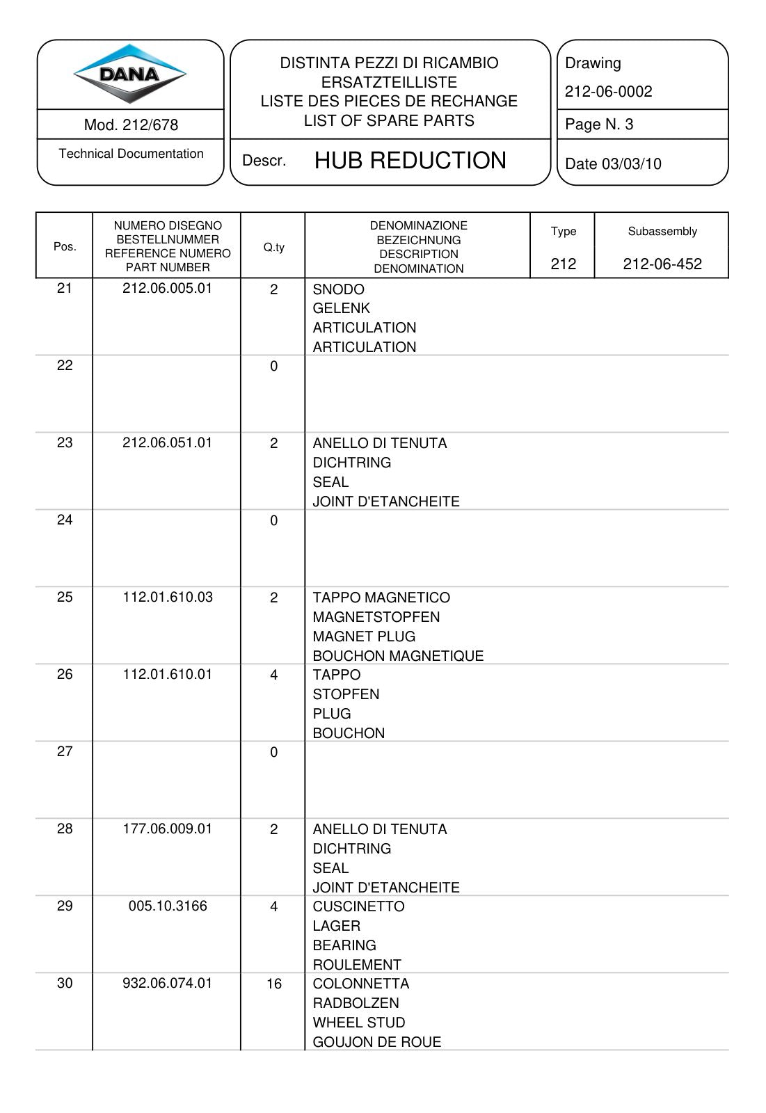 Dana Spicer 212/678 Steering Axle Parts Catalog for CNH TLH 03 - 40 KM/H Telehandler – sample page 3