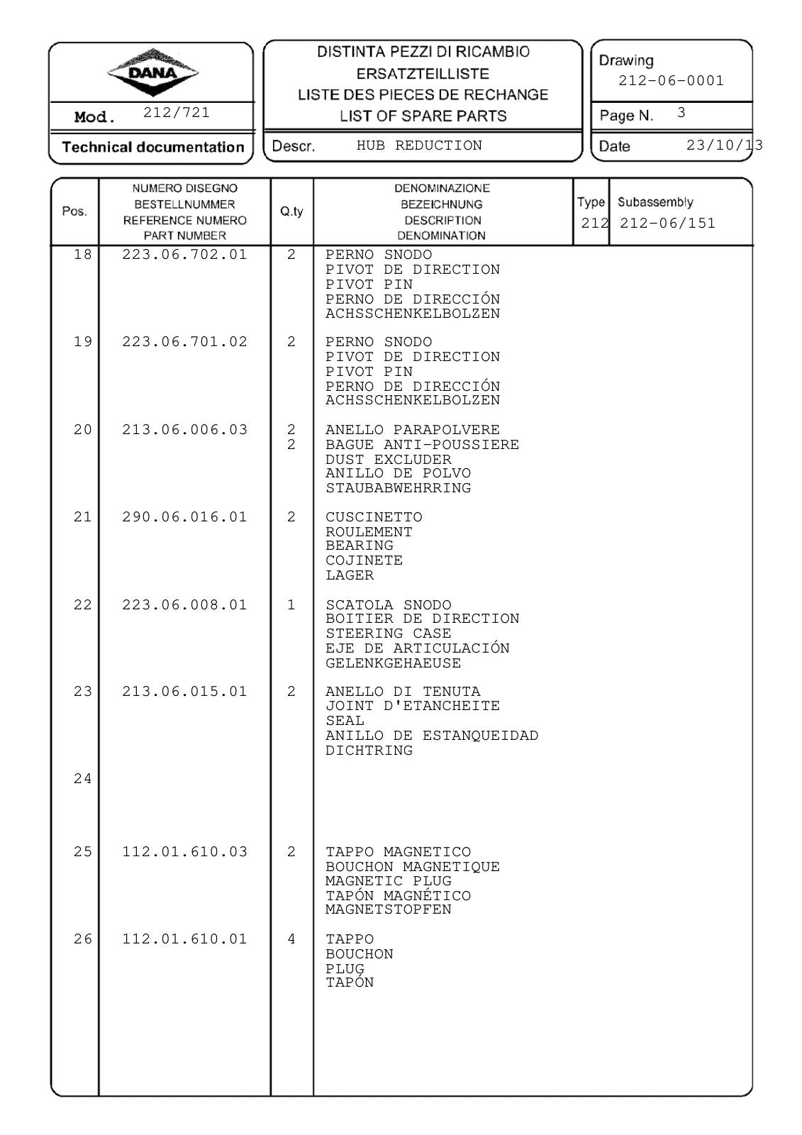 Dana Spicer 212/721 Steering Axle Parts Catalog for Sennebogen 305 Telehandler – sample page 3