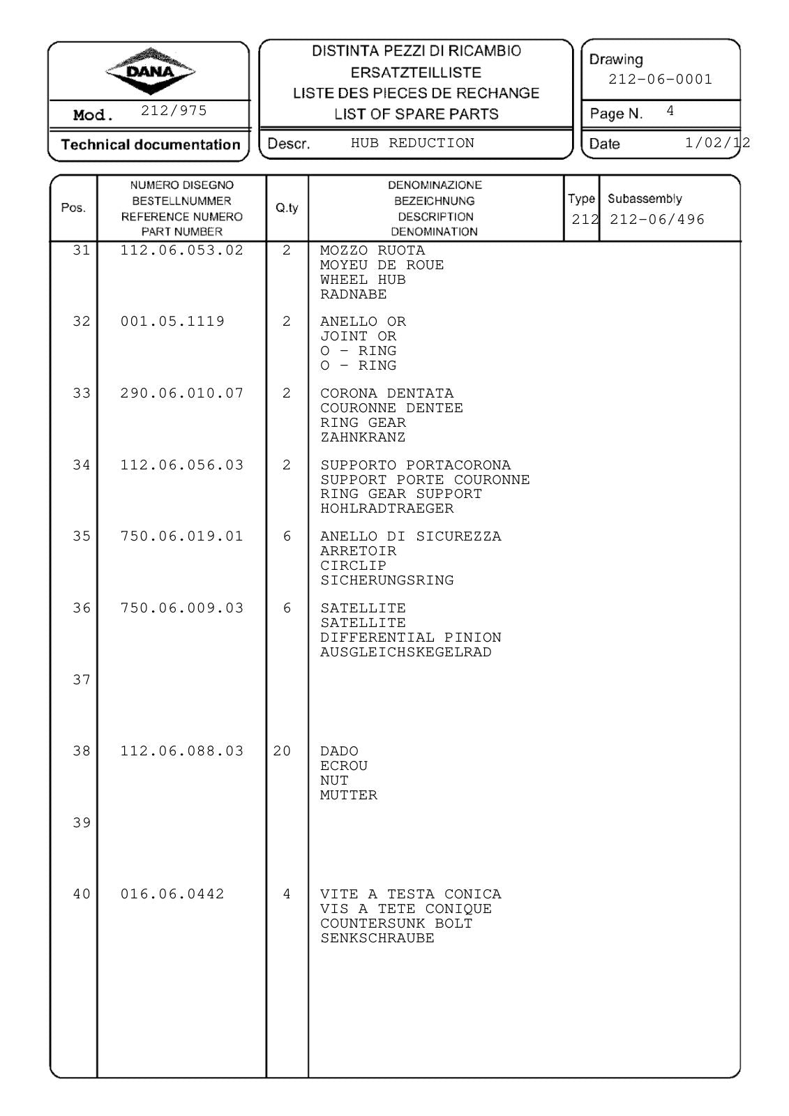 Dana Spicer 212/975 Steering Axle Parts Catalog for Putzmeister MIXCRETE 4 Concrete Mixer – sample page 3