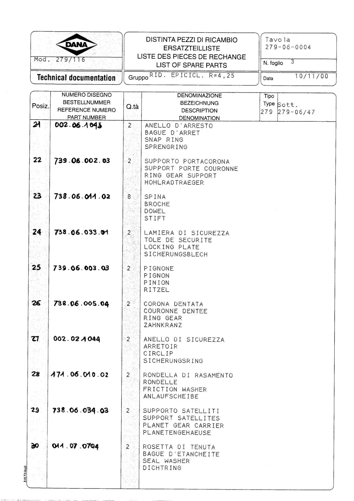 Dana Spicer 279/116 Steering Axle Parts Catalog for Liebherr A 308 Wheeled Excavator – sample page 3