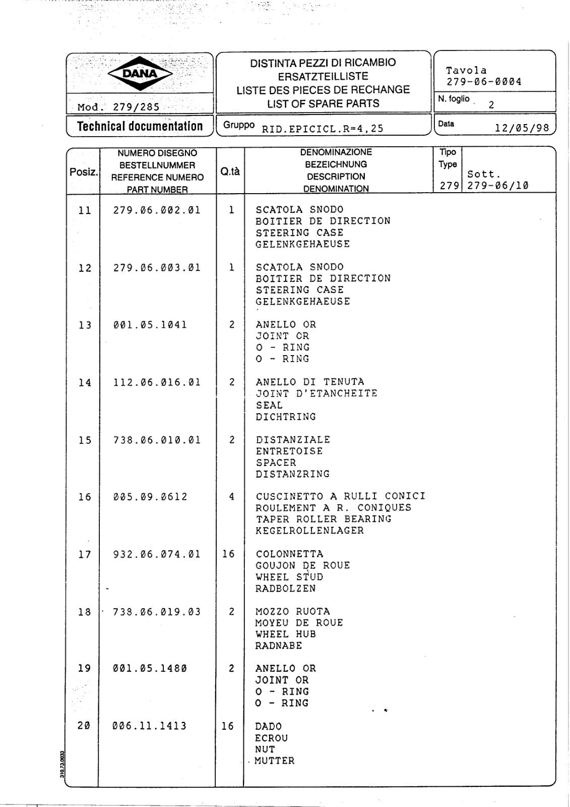 Dana Spicer 279/285 Steering Axle Parts Catalog for Caterpillar – sample page 3
