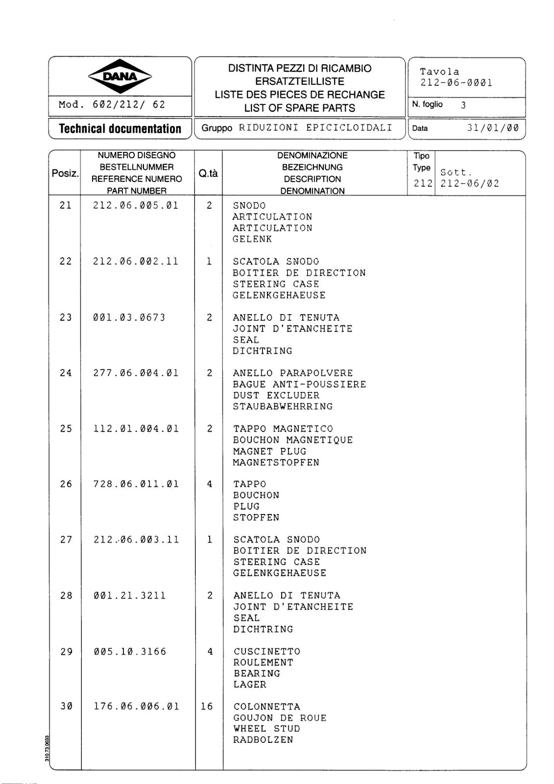 Dana Spicer 602/212/062 Steering Axle with Drop Box Parts Catalog for Manitou P 0170PS Telehandler – sample page 3