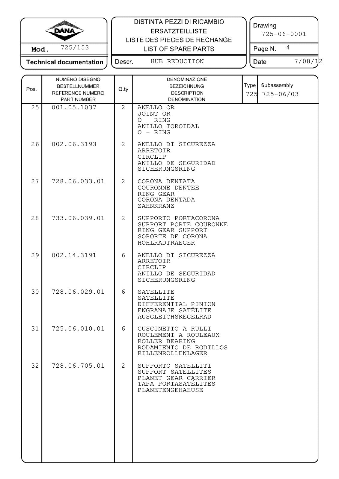 Dana Spicer 725/153 Front Axle Parts Catalog for Tractor – sample page 3