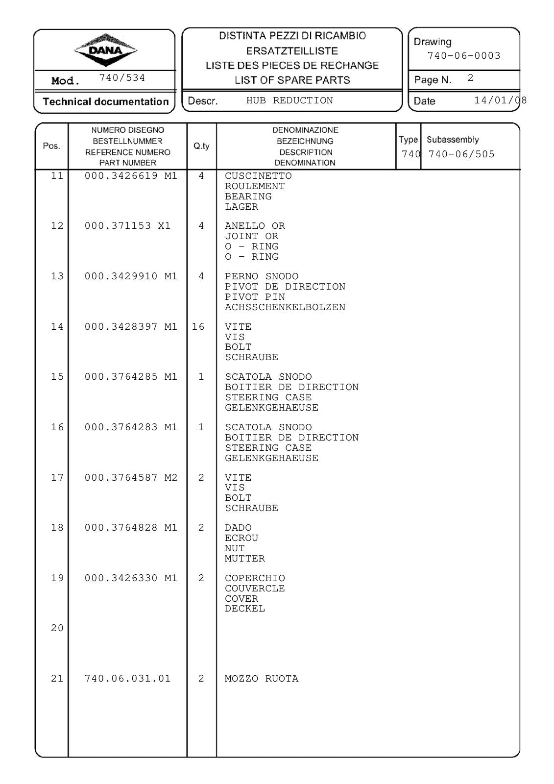 Dana Spicer 740/534 Front Axle Parts Catalog for Landini Tractor – sample page 3