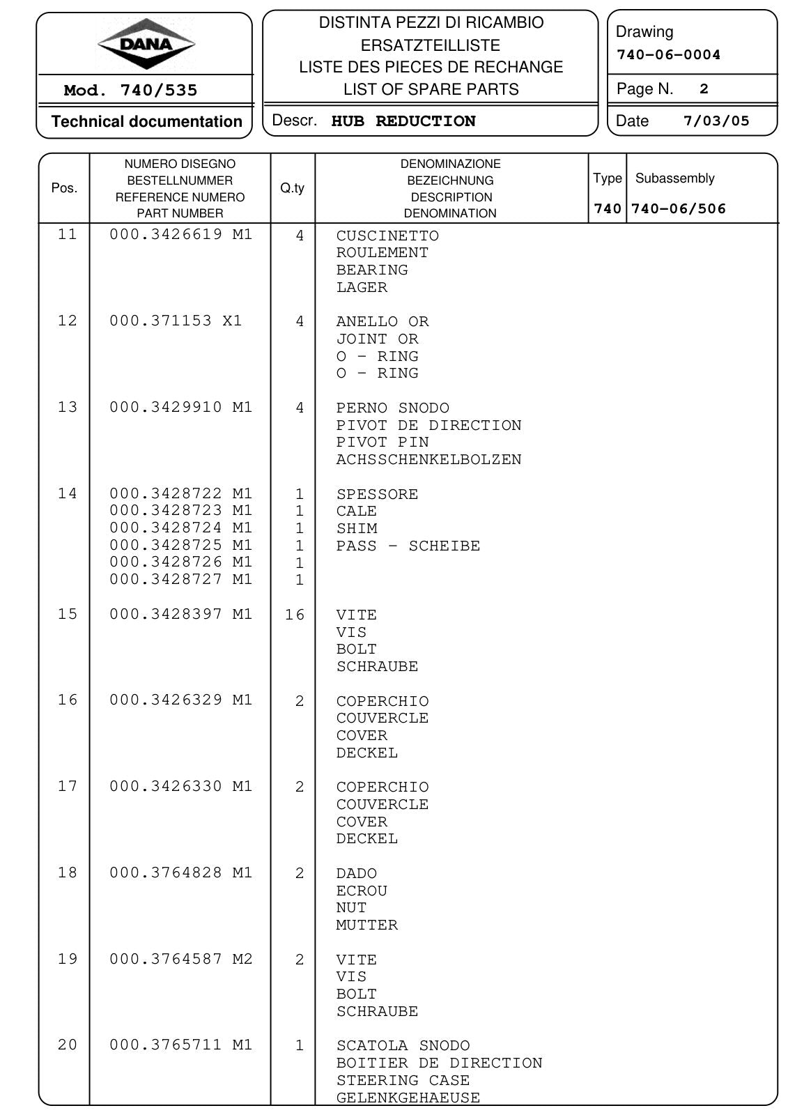 Dana Spicer 740/535 Front Axle Parts Catalog for Landini Tractor – sample page 3