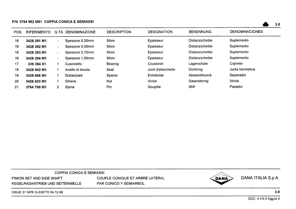 Dana Spicer 740/550 Front Axle Parts Catalog for Landini Tractor – sample page 3