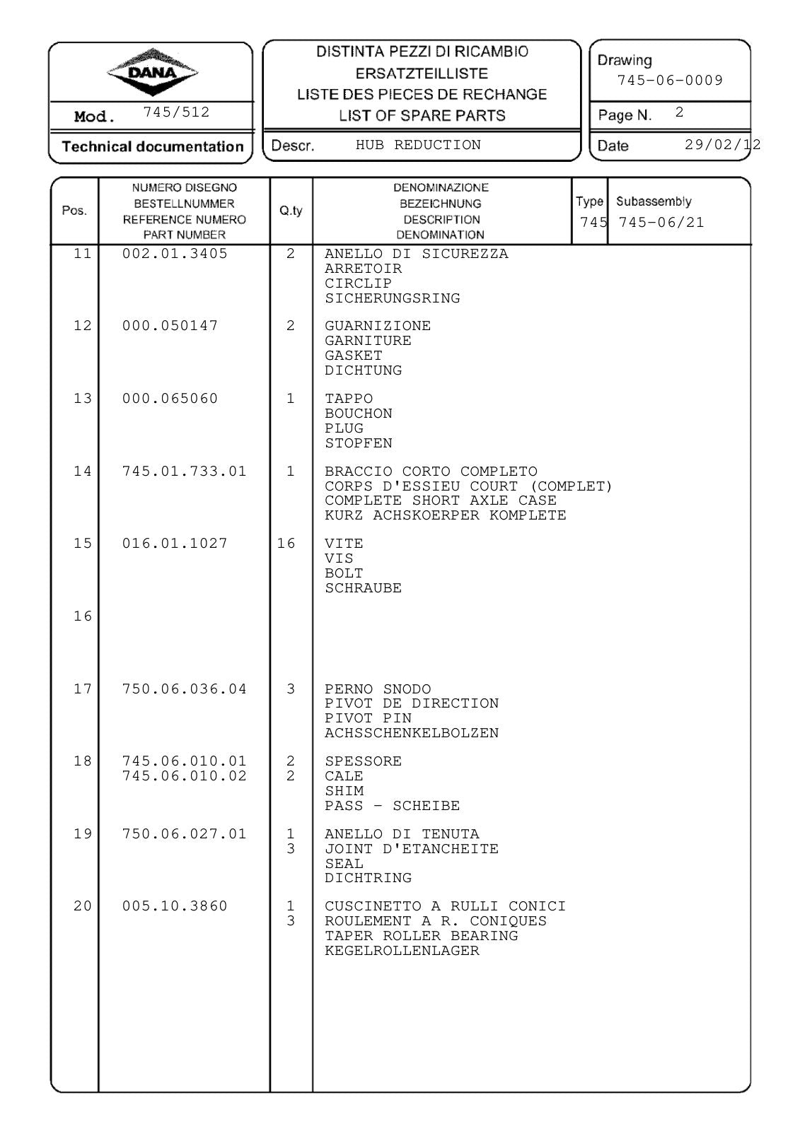 Dana Spicer 745/512 Front Axle Parts Catalog for Tractor – sample page 3