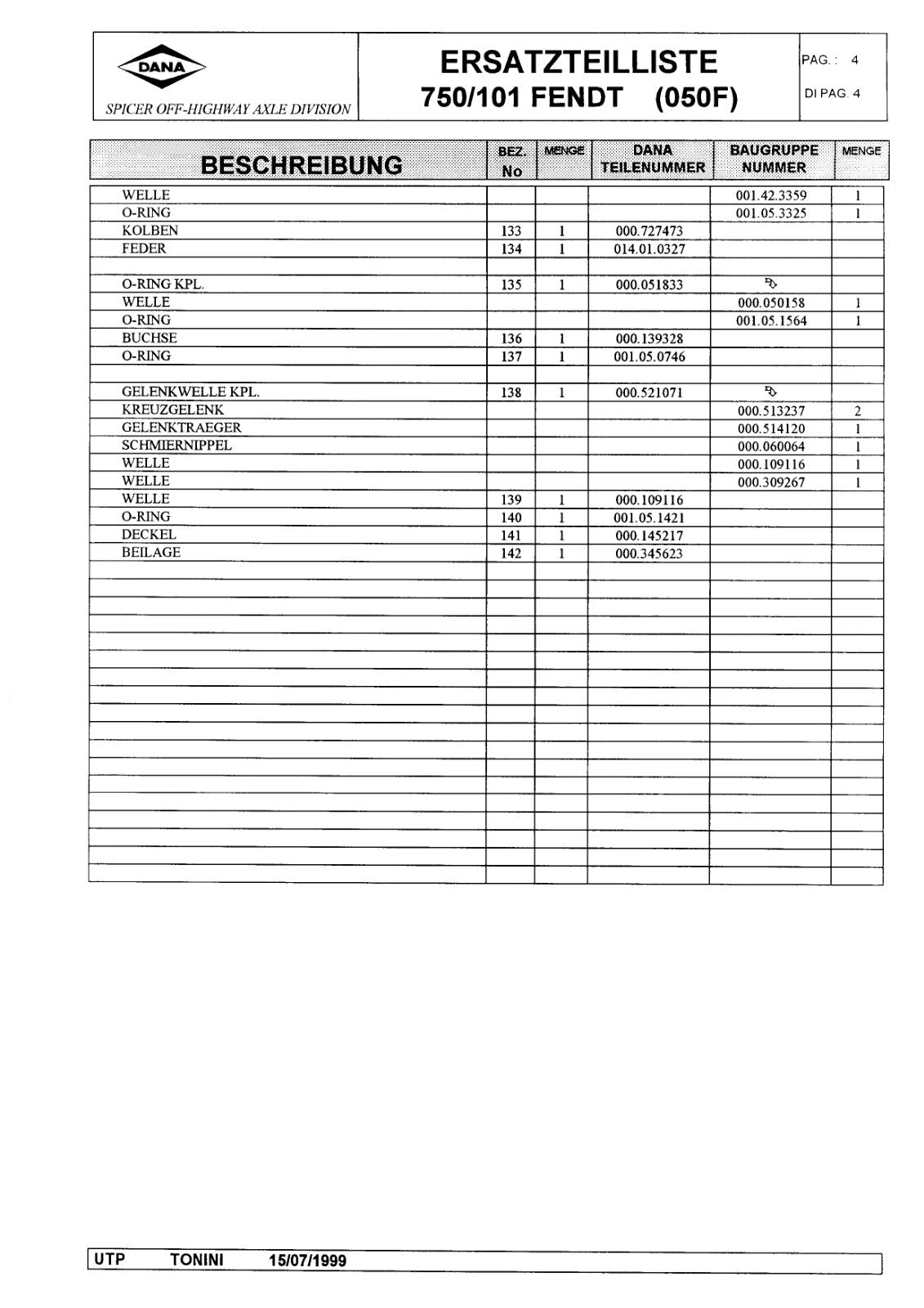 Dana Spicer 750/101 Front Axle Parts Catalog for Fendt Tractor – sample page 3