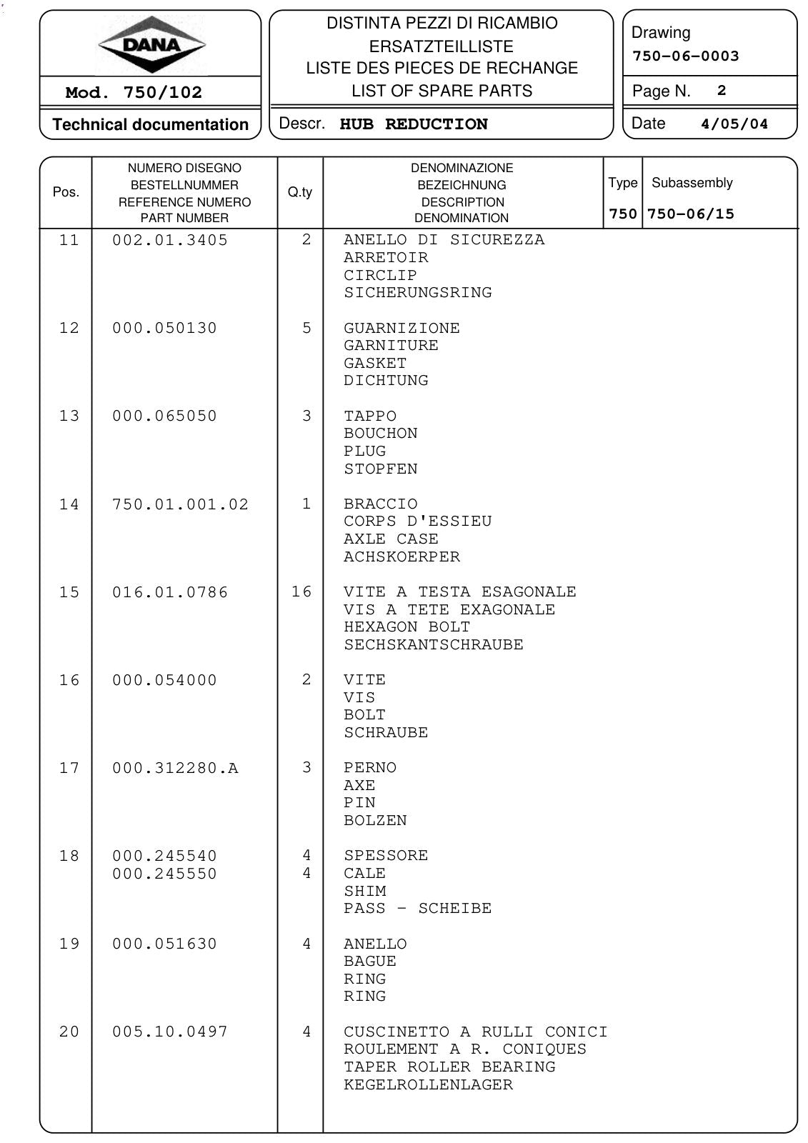 Dana Spicer 750/102 Front Axle Parts Catalog for Claas Tractor – sample page 3