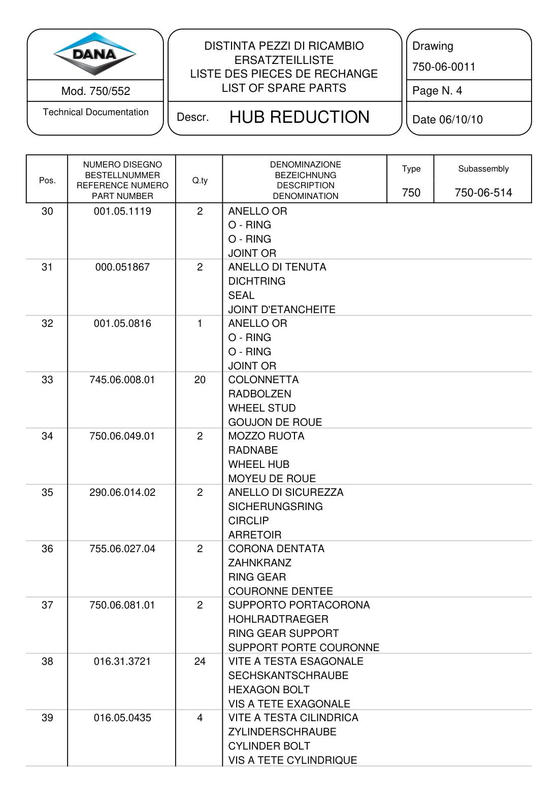 Dana Spicer 750/552 Front Axle Parts Catalog for Valtra Tractor – sample page 3