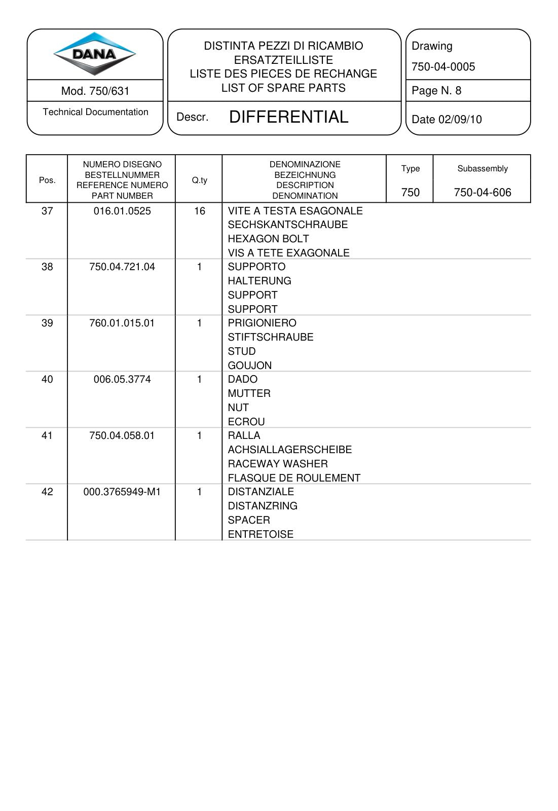 Dana Spicer 750/631 Front Axle Parts Catalog for Claas Tractor – sample page 3