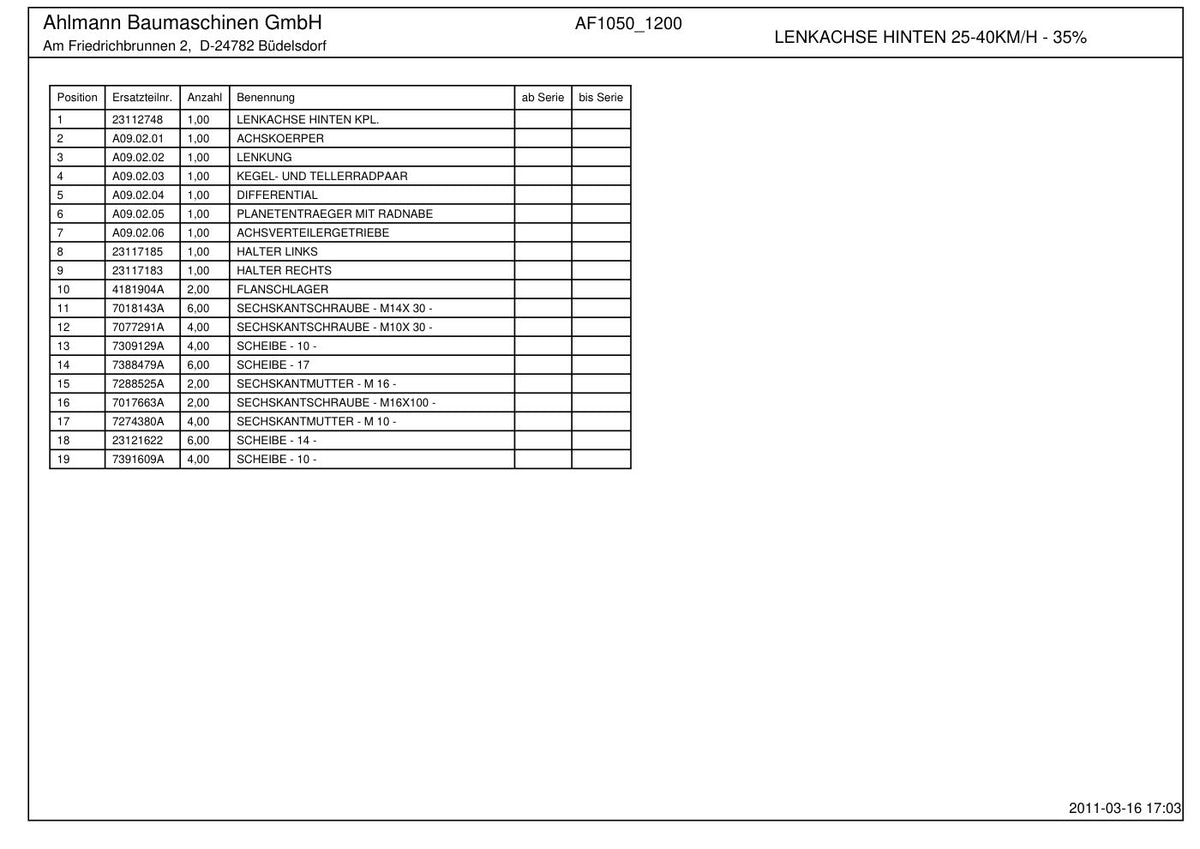 Ahlmann AF1050, AF1200 Wheel Loader Parts Catalog – sample page 2