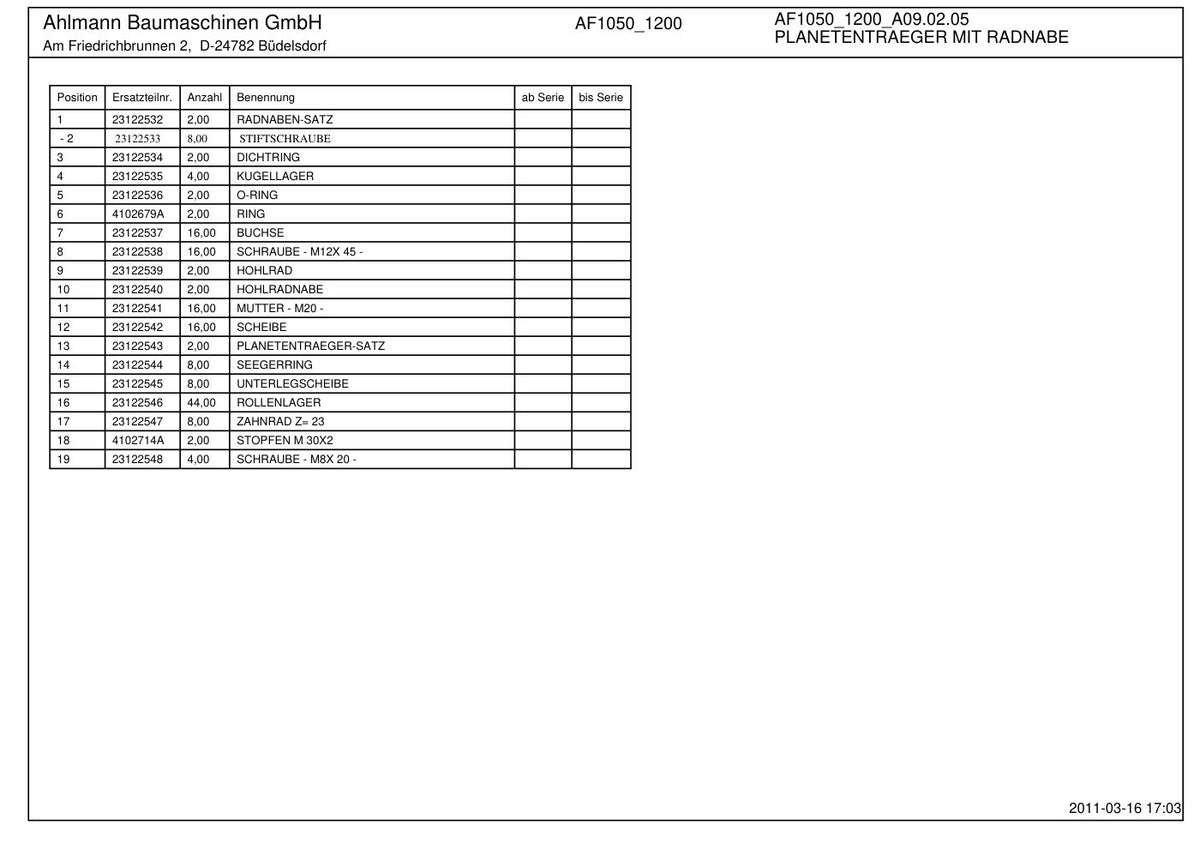 Ahlmann AF1050, AF1200 Wheel Loader Parts Catalog – sample page 3