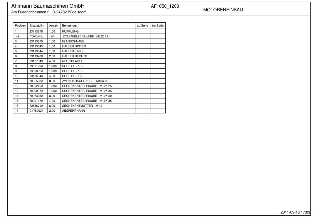 Ahlmann AF1050, AF1200 Wheel Loader Parts Catalog – sample page 5