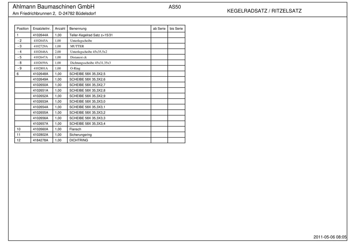 Ahlmann AF60e Wheel Loader Parts Catalog – sample page 1