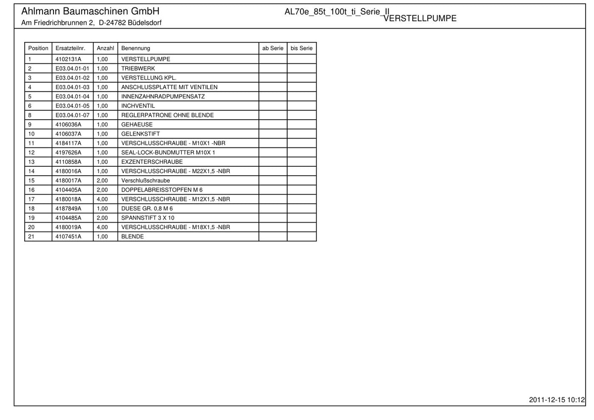 Ahlmann AL70e, AL85t, AL100t, AL100ti Series II Wheel Loader Parts Catalog – sample page 3