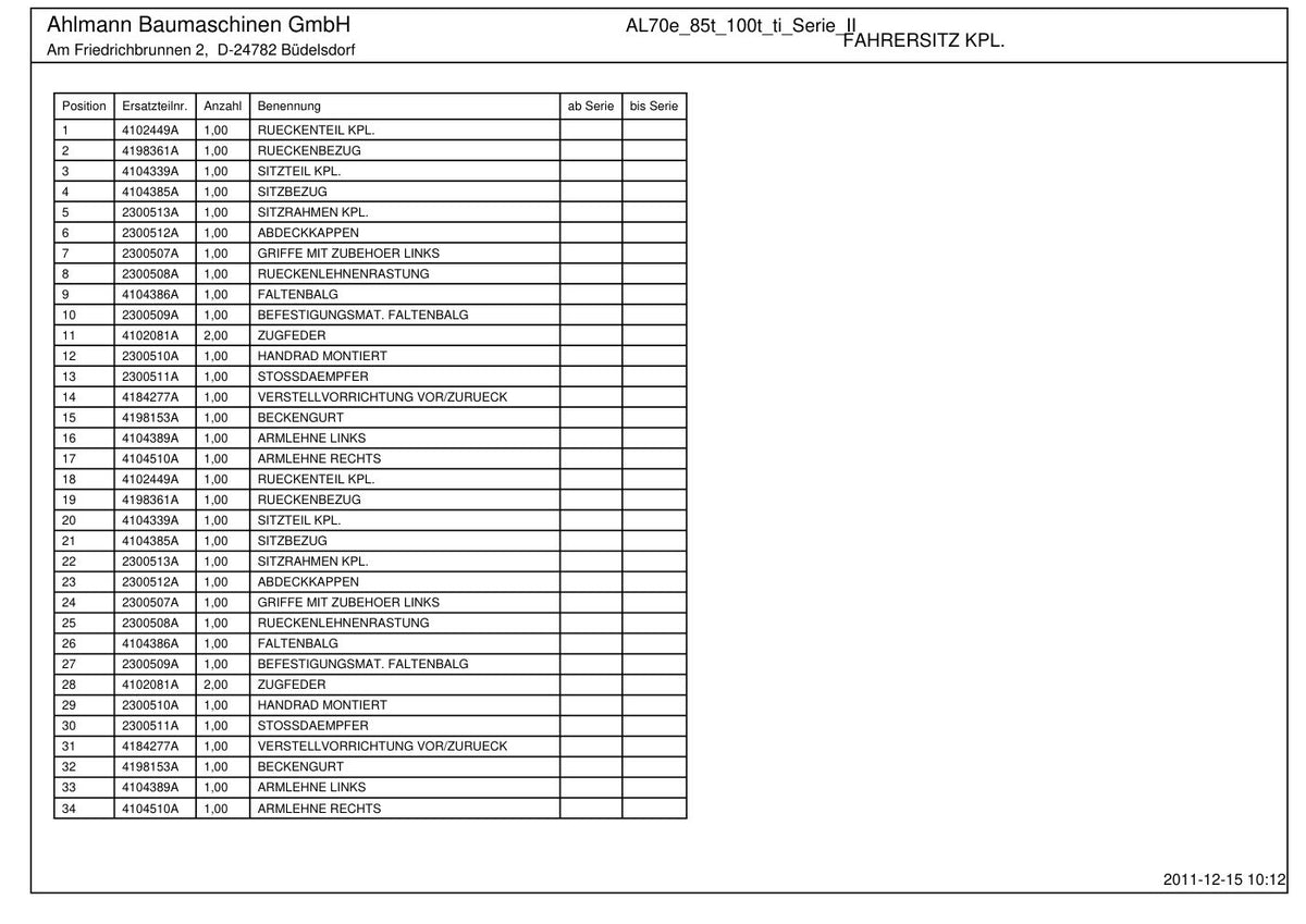 Ahlmann AL70e, AL85t, AL100t, AL100ti Series II Wheel Loader Parts Catalog – sample page 5