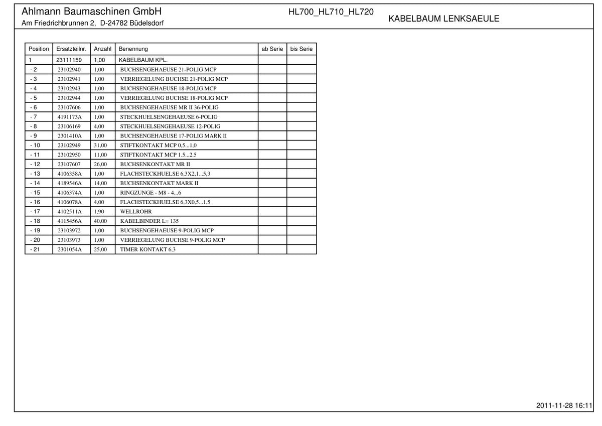 Ahlmann AX700, AX850, AX1000 Wheel Loader Parts Catalog – sample page 1